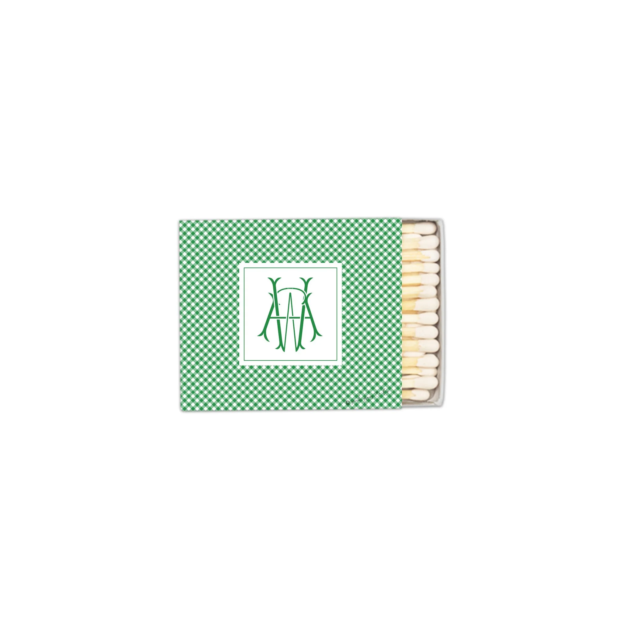 Green Gingham Monogram Matchboxes