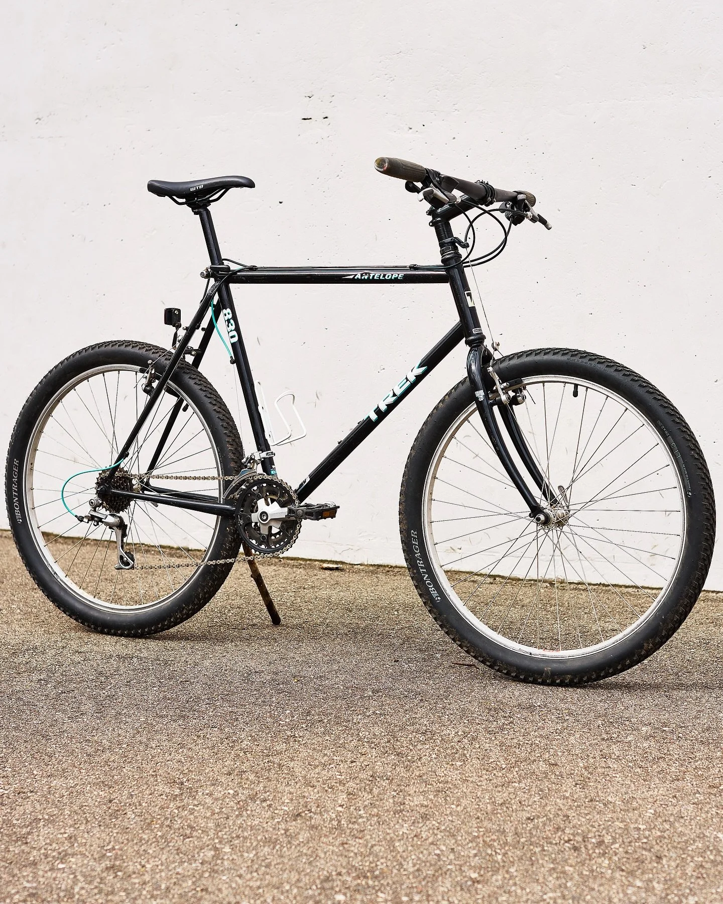 1987 Trek Antelope 830

I built this up for my brother to get around and ride trails on. Hopefully the aqua cable housing is enough to keep people on in front of him from thinking they&rsquo;re getting pulled over&hellip; oh well. 

Built up with a b