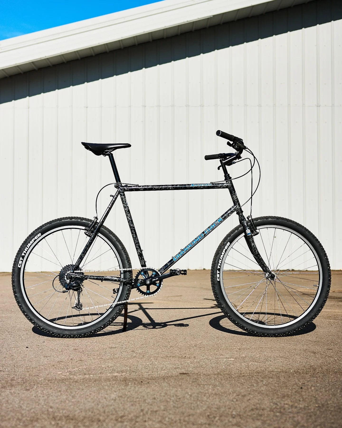 1991 Diamondback Sorrento

Acquired this frame from my friend Gabe and had some fun building it up stealthy. 

Nitto KT bar 
Nitto 4 bolt stem 
Stridsland narrow/wide chainring
Deore LX crankset
MKS bear trap pedals
Deore 9 speed shifter 
Deore M591 