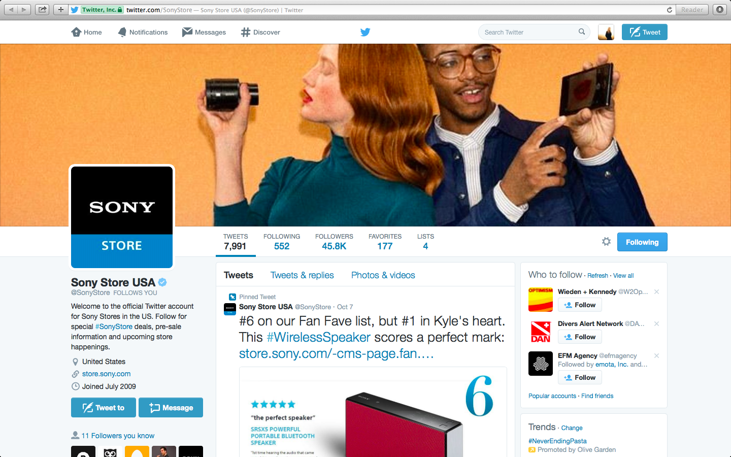 Sony Store Twitter