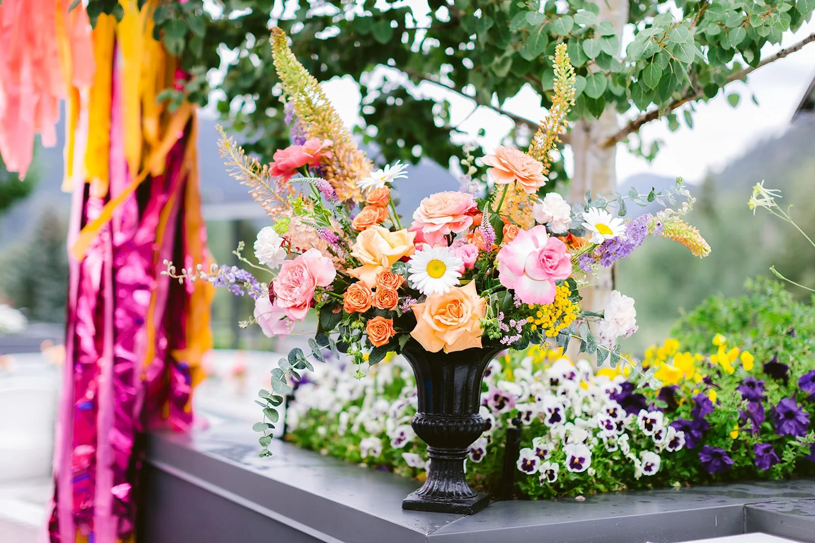 Streamers and floral at the WET Deck at W Aspen