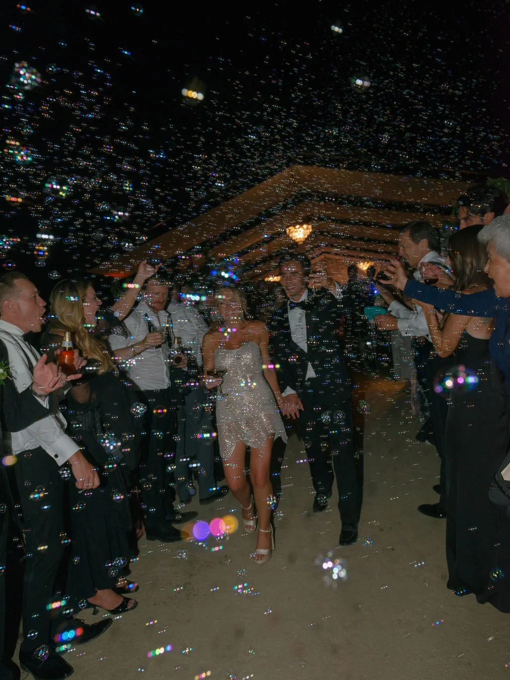 Bride and groom bubble send-off at a Montage Healdsburg wedding