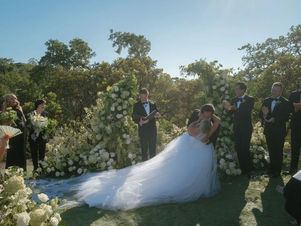 First kiss at a Montage Healdsburg wedding ceremony