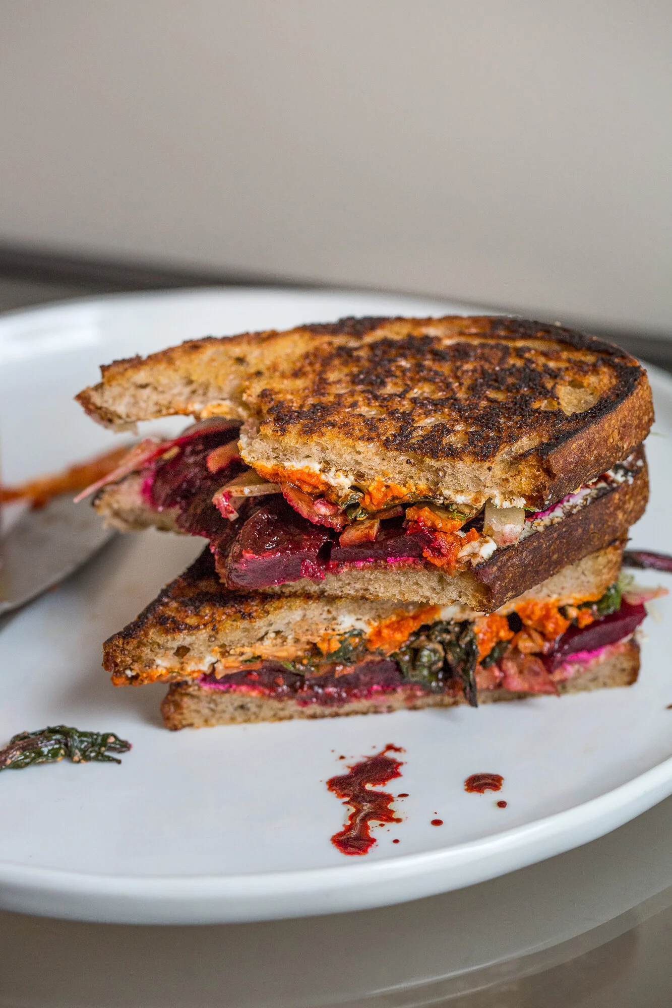 Warm Roasted Vegetable Goat Cheese &amp; Romesco Sandwich