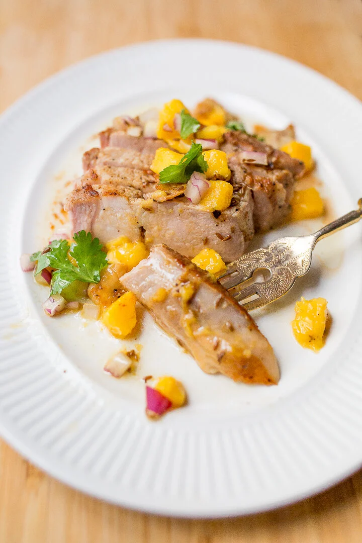 Seared Cumin Pork Chops w. Mango Salsa