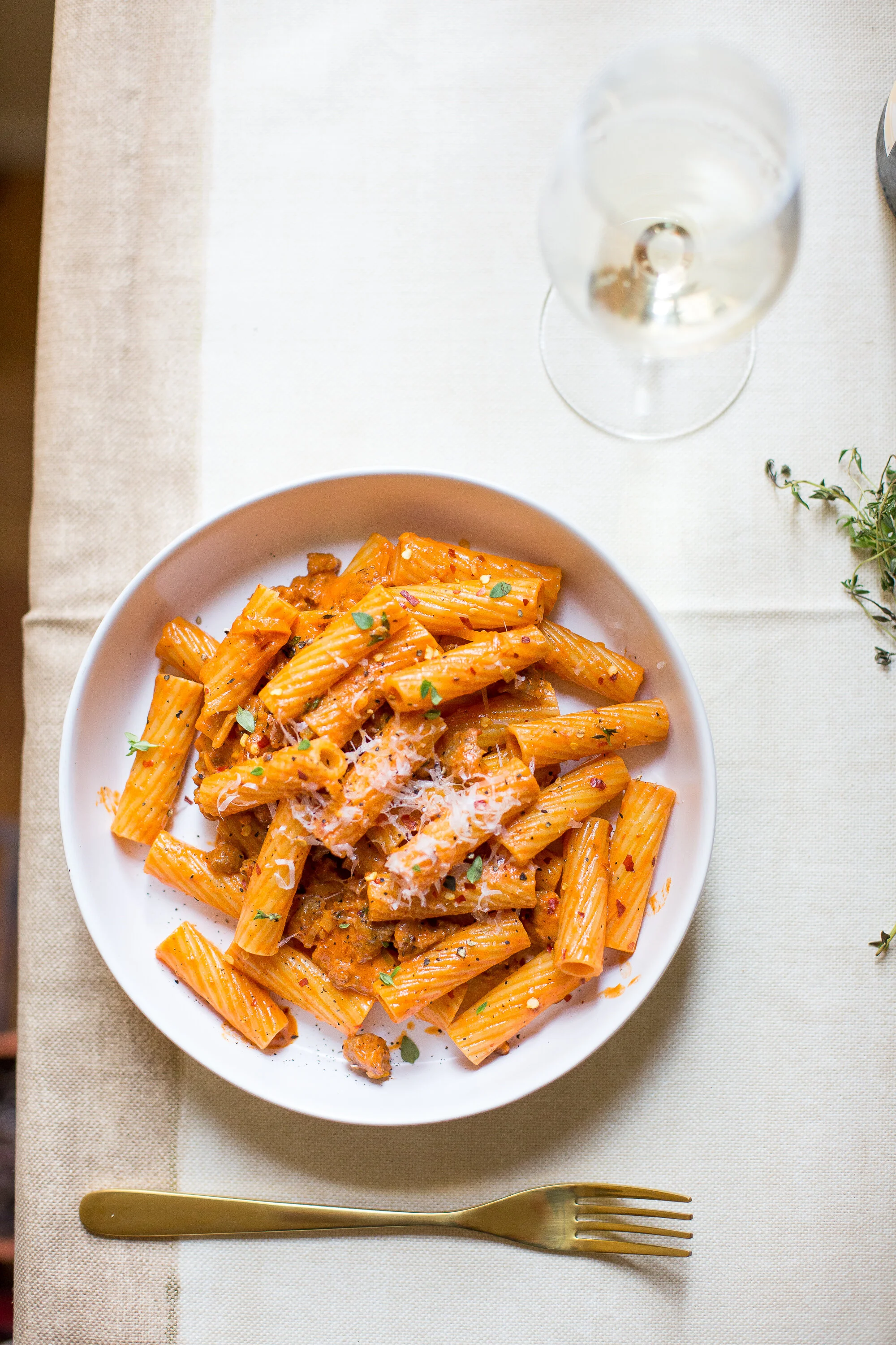 Creamy Rigatoni w. Leeks, Sausage &amp; Oregano