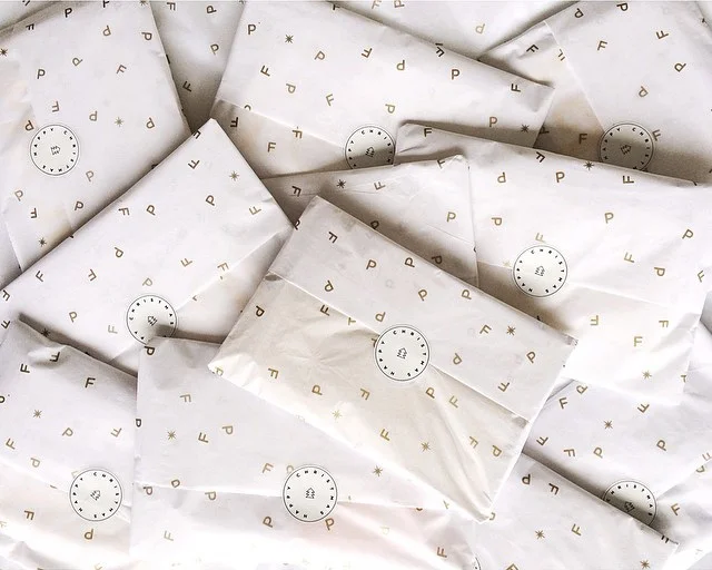 Beautiful custom branded tissue packaging from noissue.co that is FSC certified sustainably sourced and printed with Eco-friendly soy ink.