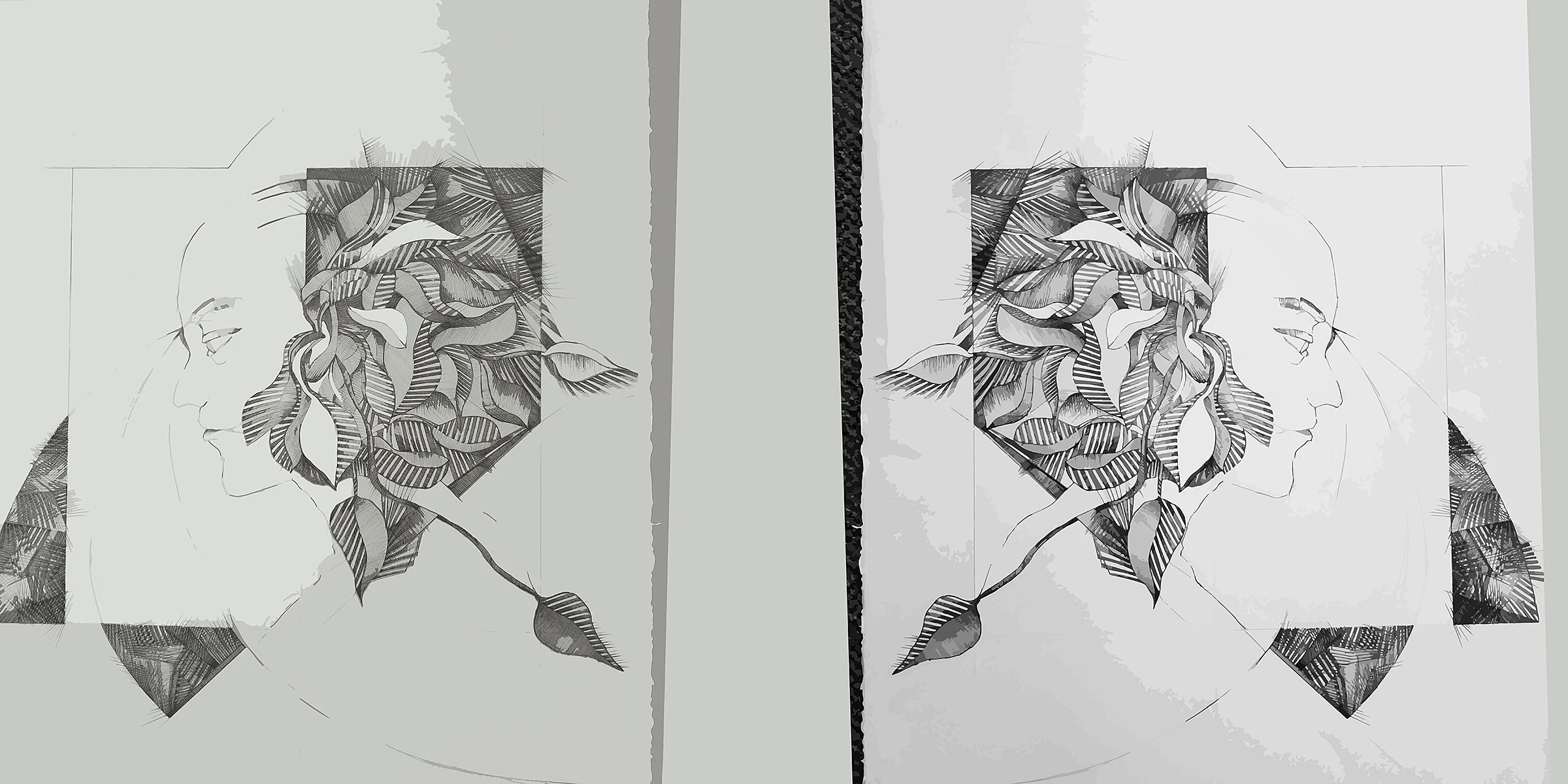 Head Rush Split Mixed Media Digital Print 18x36 Inches, 2018