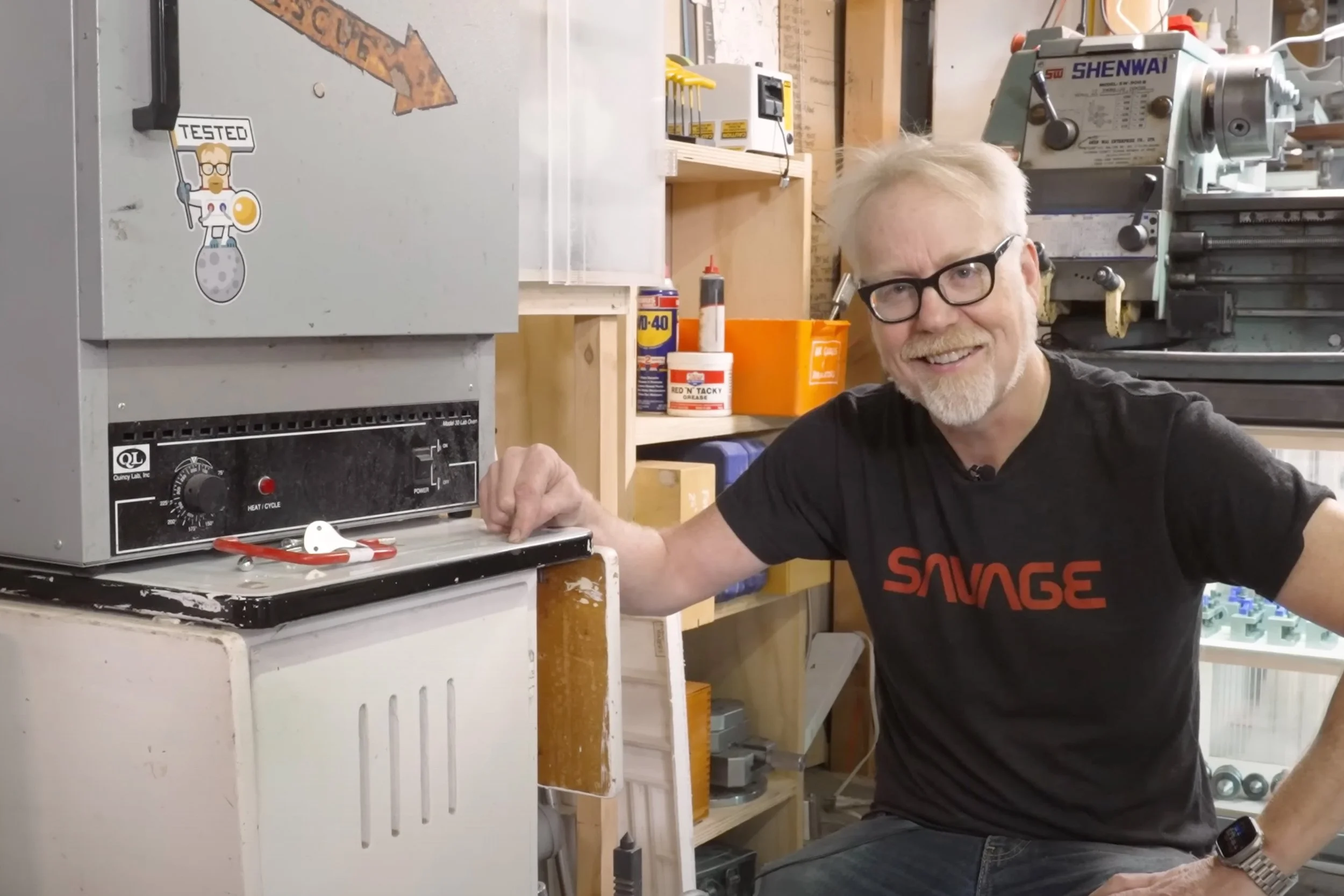  The sticker found a spot of honor in "The Cave" - Adam’s amazing makerspace workshop and showroom. 