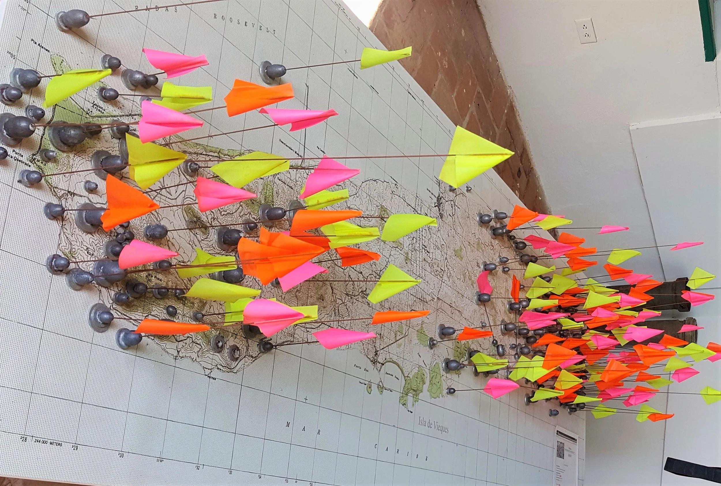 A map of Vieques with the location of the bombs at El Fortín de Conde Mirasol Museum
