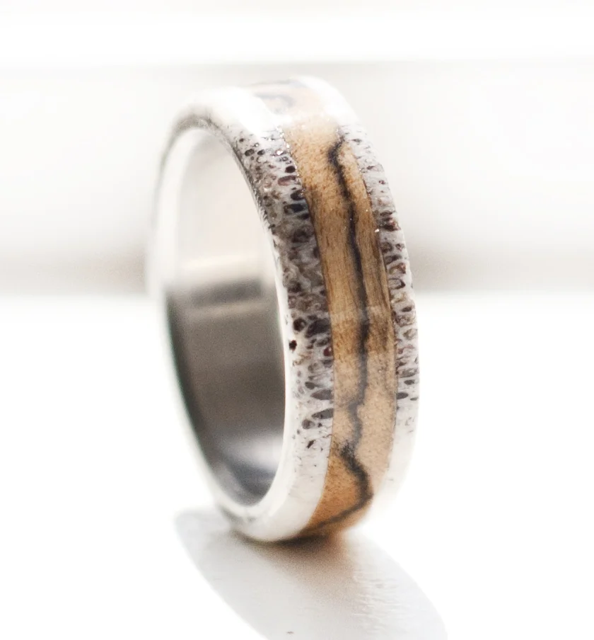 Spalted maple & elk antler wedding ring
