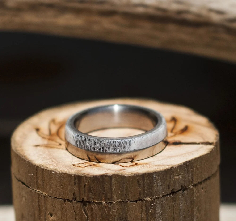 Handmade elk antler wedding band.