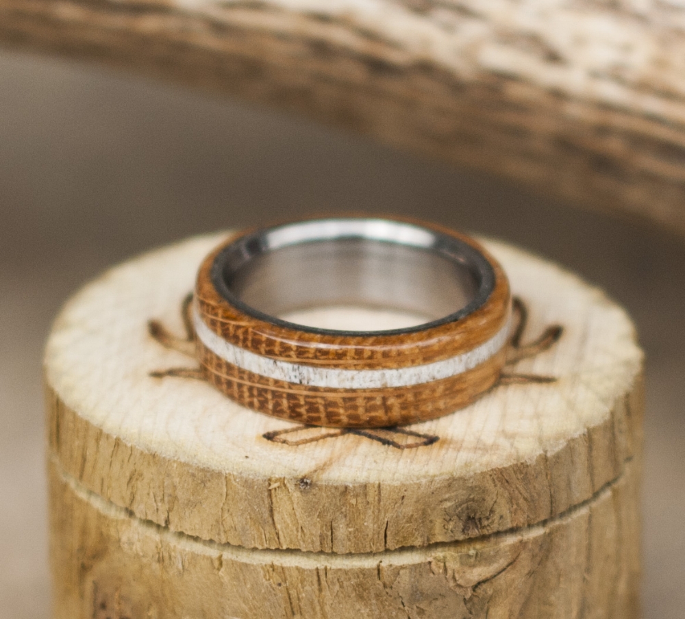 Copy of One of a kind wood men's wedding band with elk antler inlay.