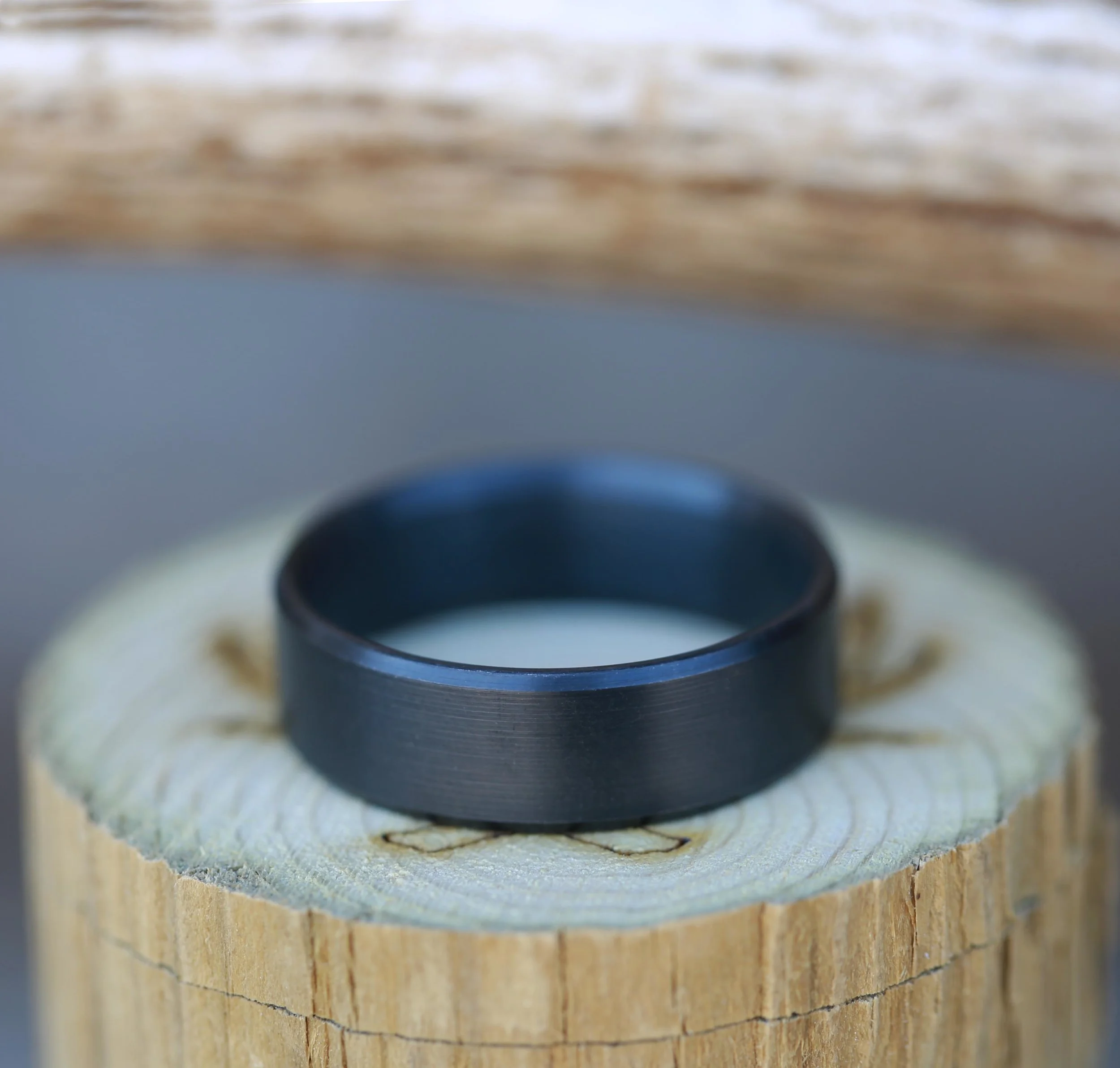 Black Zirconium Wedding Band for Men. Handcrafted by Staghead Designs.
