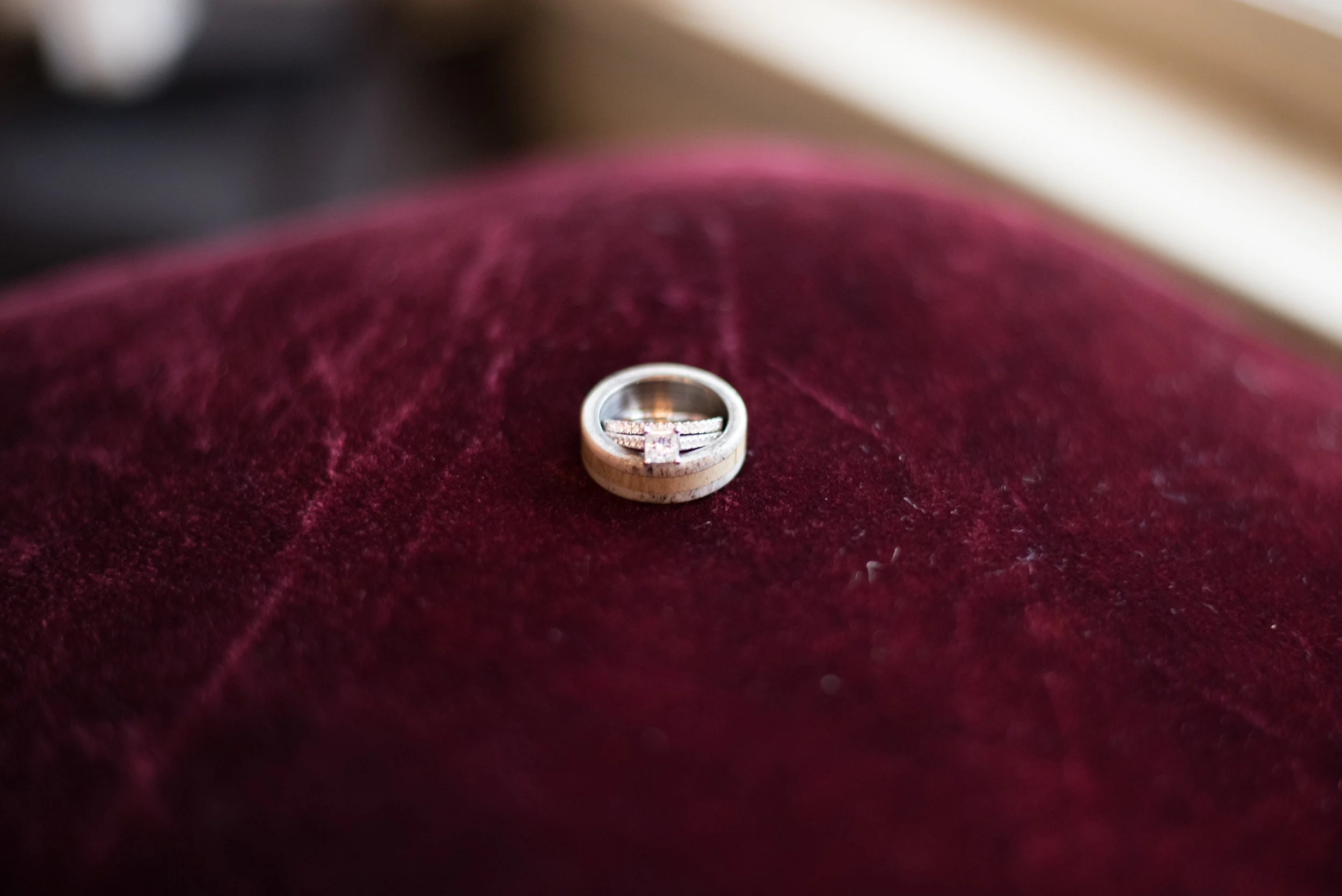 Spalted Maple & Antler Wedding Ring. Handcrafted by Staghead Designs.