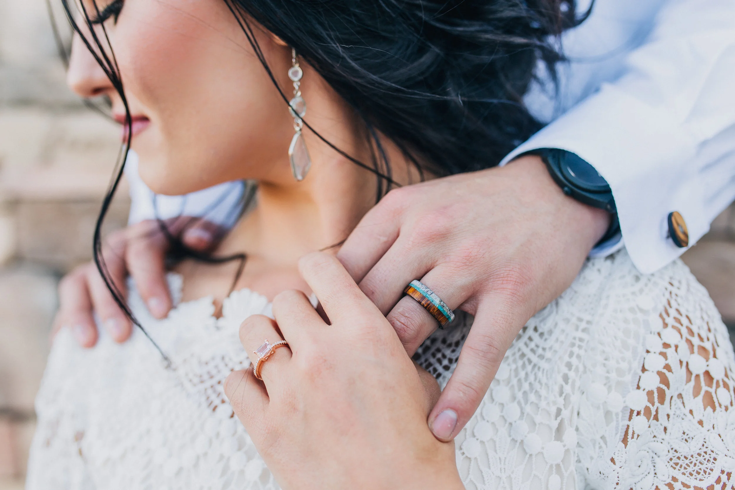 Men's Wedding Band Featuring Wood, Turquoise, and Antler. Handcrafted by Staghead Designs. Jackie M Photography