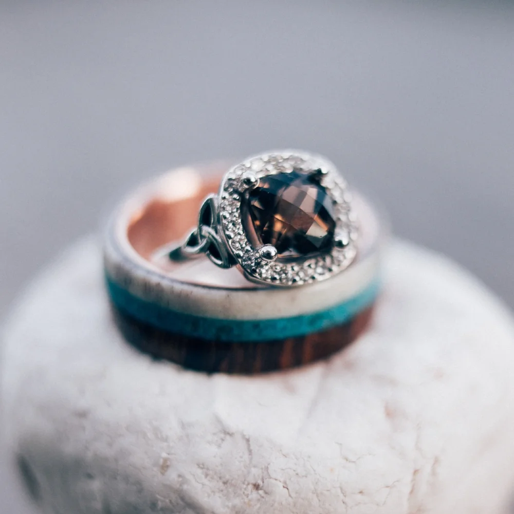 Men's Rose Gold & Turquoise Wedding Band by Staghead Desings. Photo by Jacki M Photography.