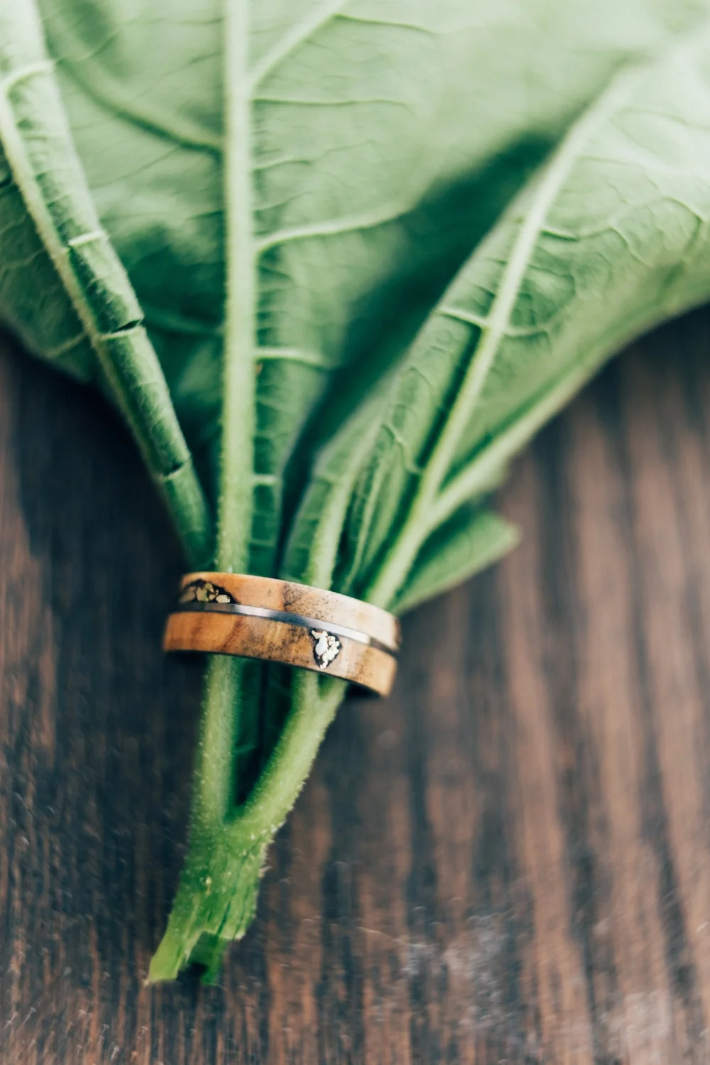 Custom Men's Wedding Band with Buckeye Burl & Gold by Staghead Designs. Photo by Jacki M Photography.