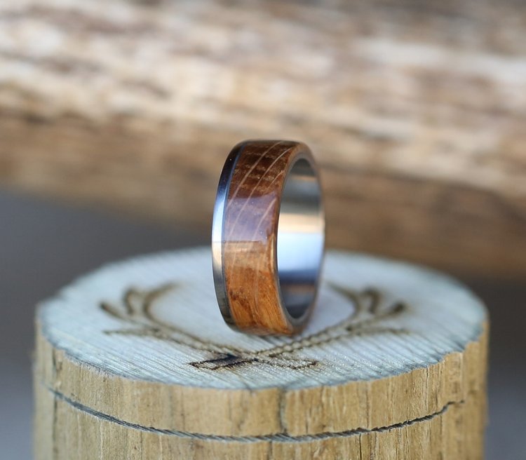 Whiskey Barrel Oak Ring for Men by Staghead Designs.