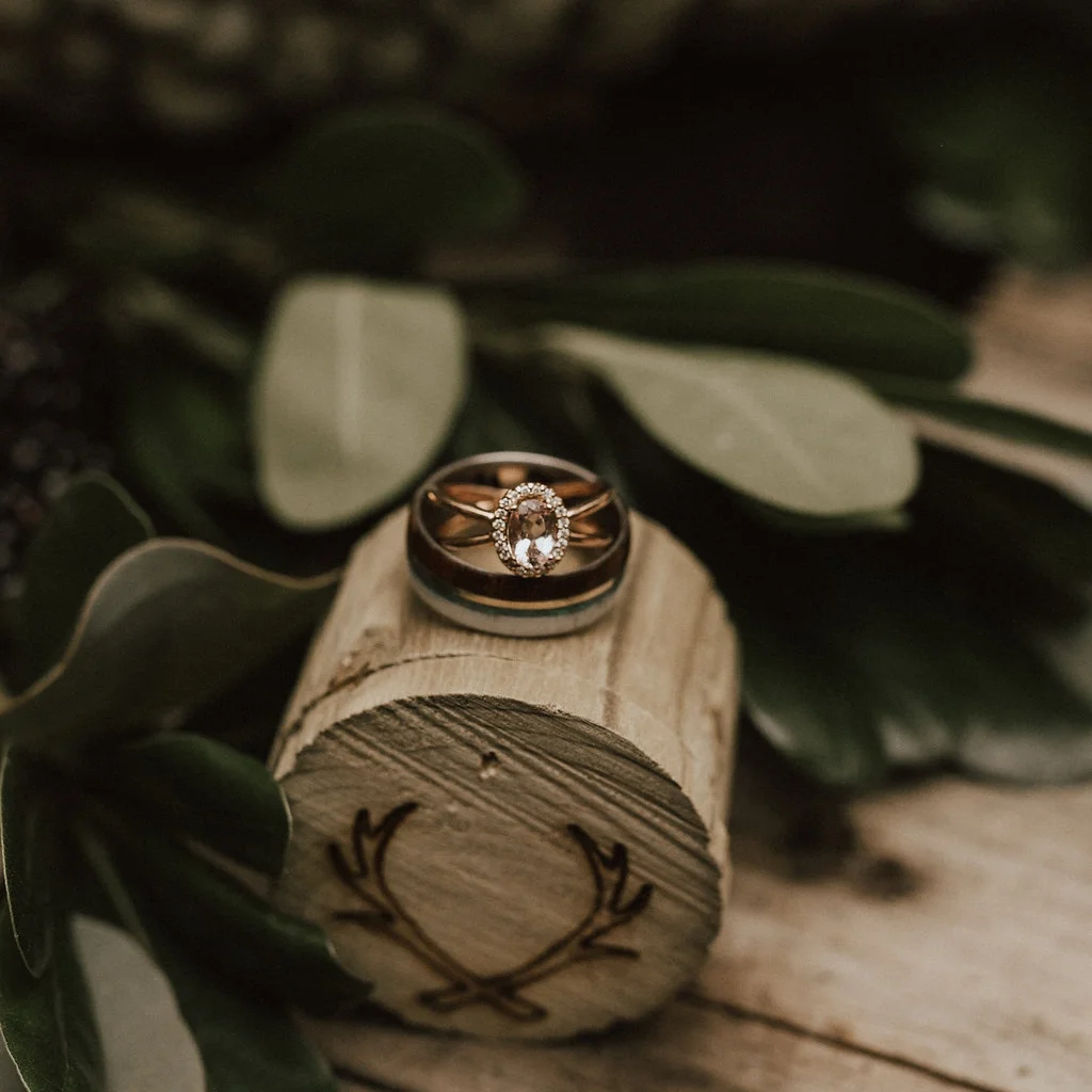 Wood, Antler & Turquoise Wedding Band by Staghead Designs. Photo by Calder Photography.