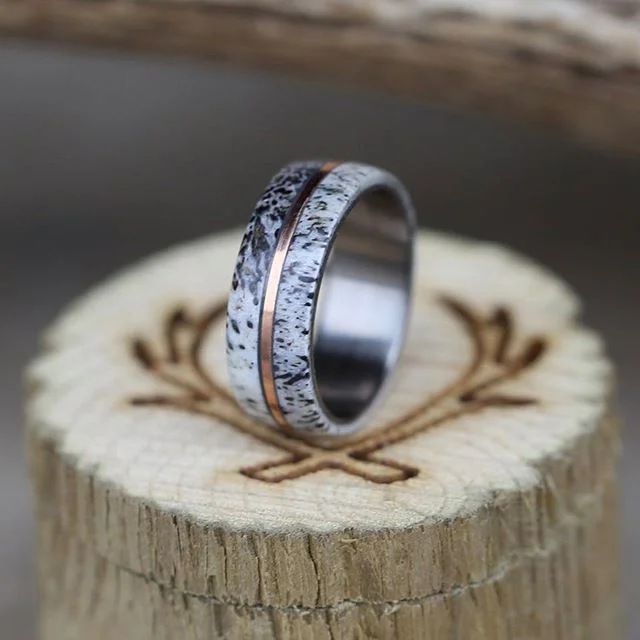 Antler & Rose Gold Inlay Wedding Band by Staghead Designs.