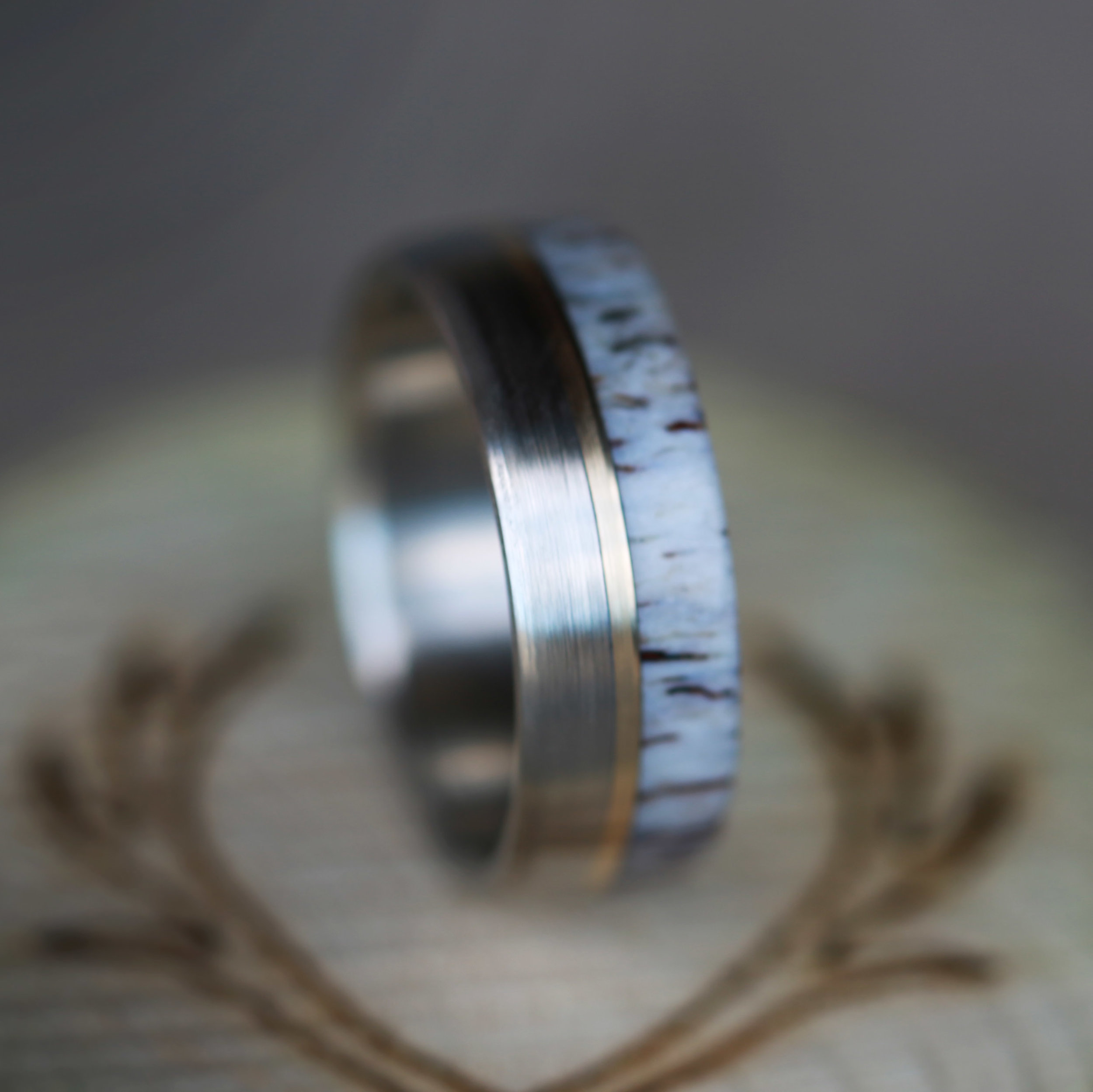 Antler, Yellow Gold and Titanium Wedding Band by Staghead Designs.