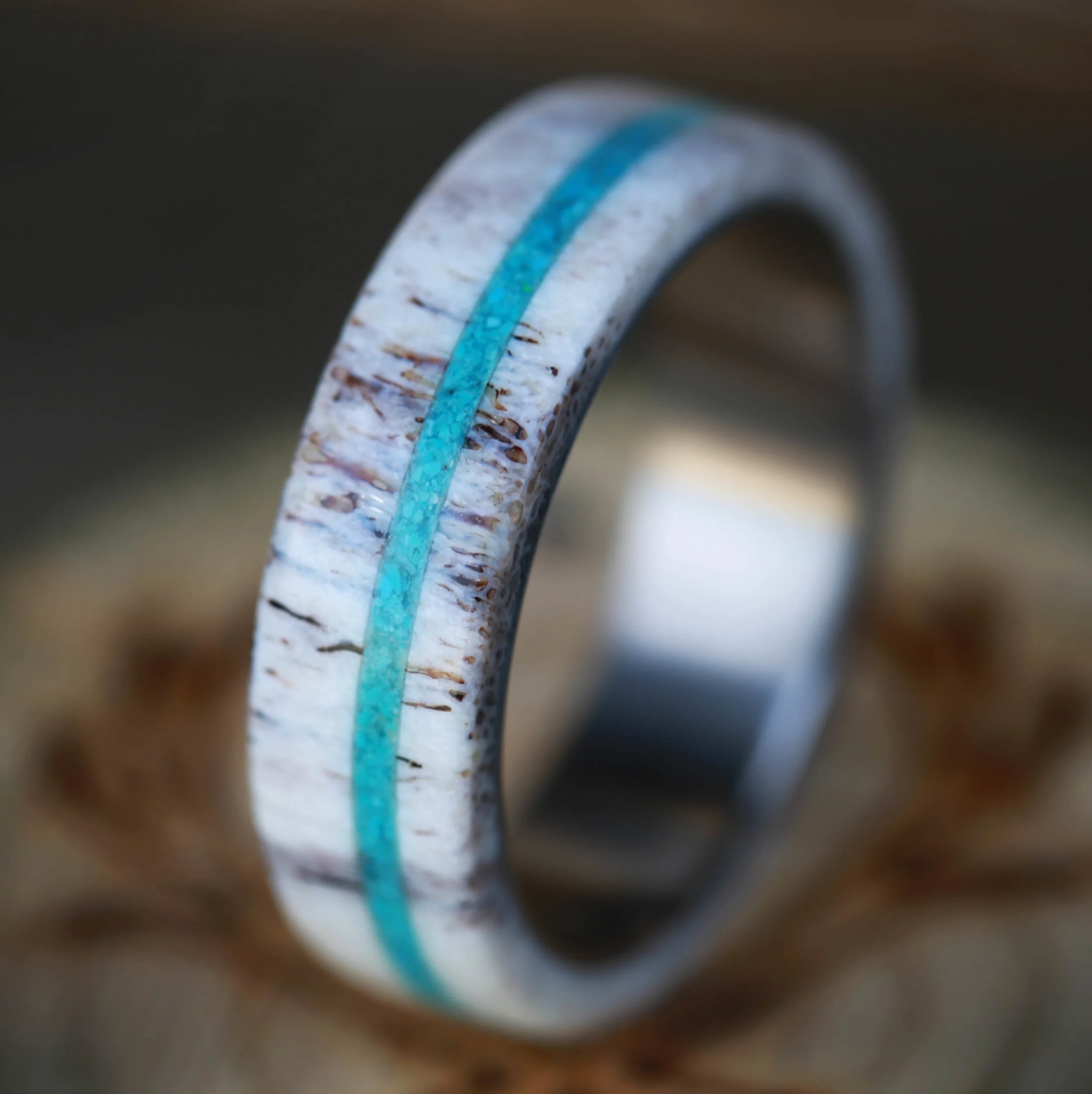 Wedding Band Featuring Antler and Turquoise by Staghead Designs.