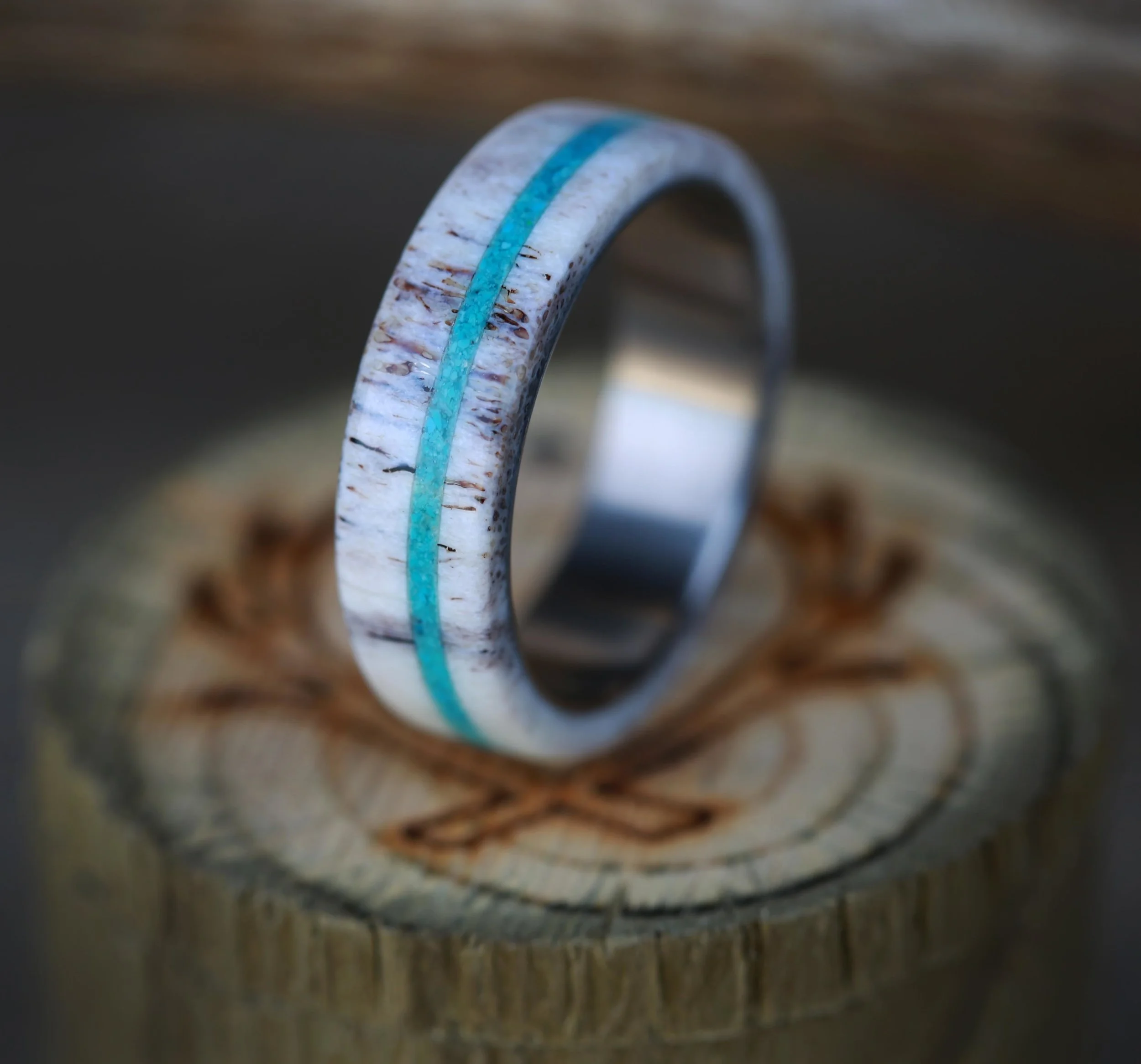 Turquoise and Antler Wedding Band by Staghead Designs.
