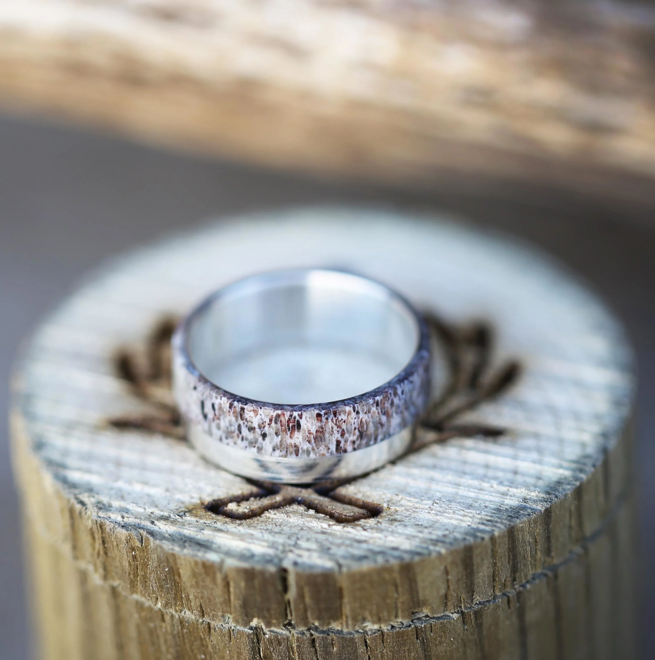 Antler Overlay Wedding Band with Silver Base by Staghead Designs.