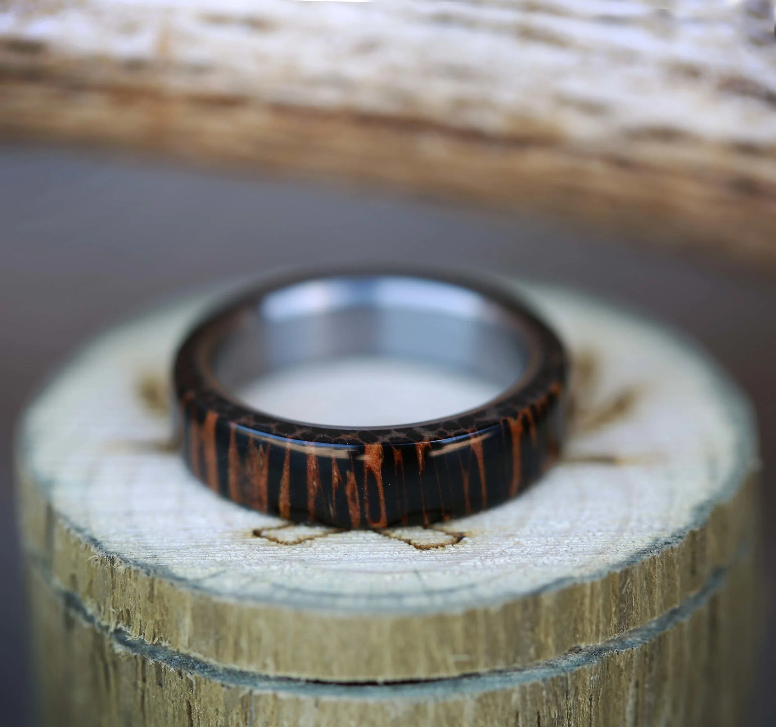 Coconut Wood Wedding Band for Men by Staghead Designs.