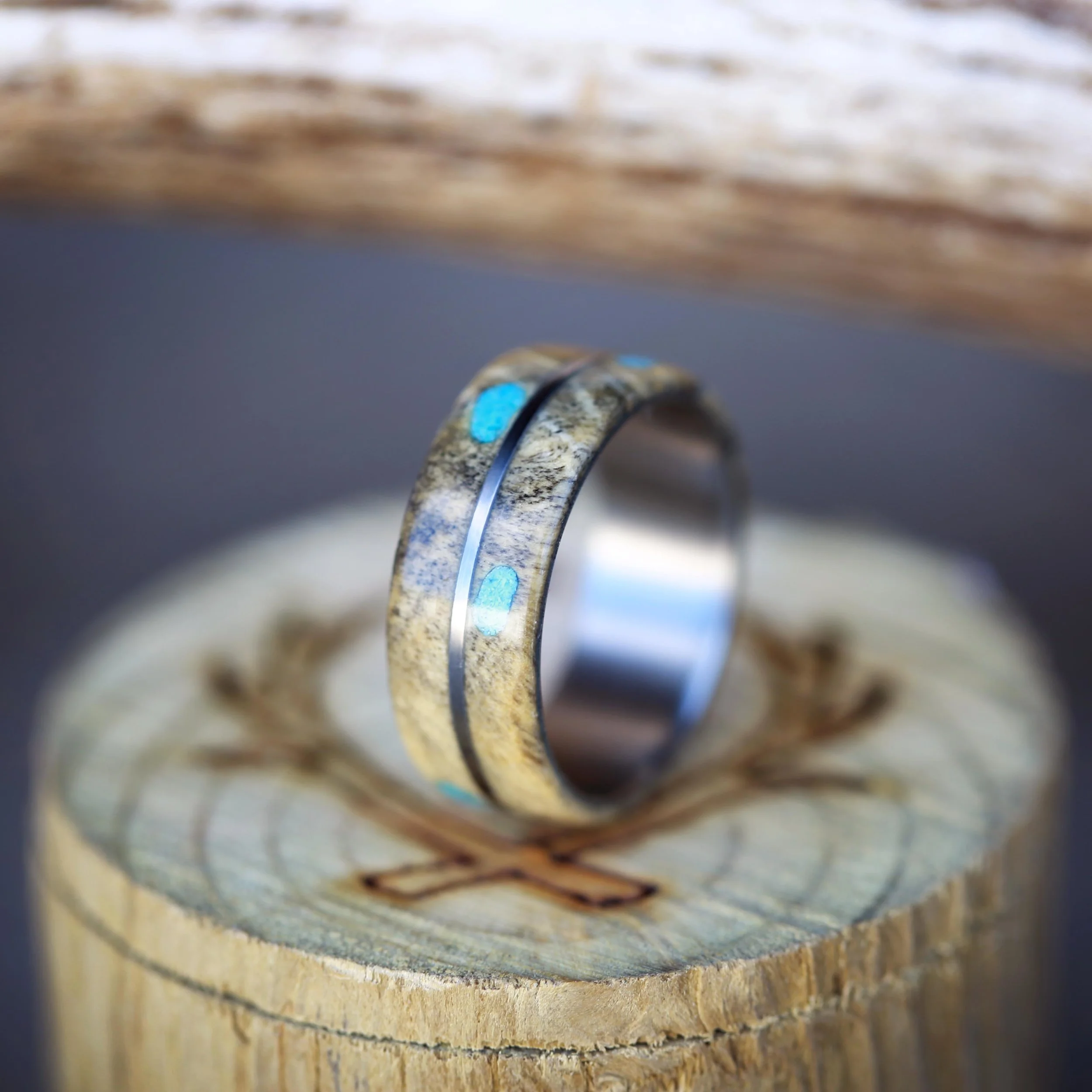 Custom & Handmade Wedding Band Featuring Turquoise by Staghead Designs.