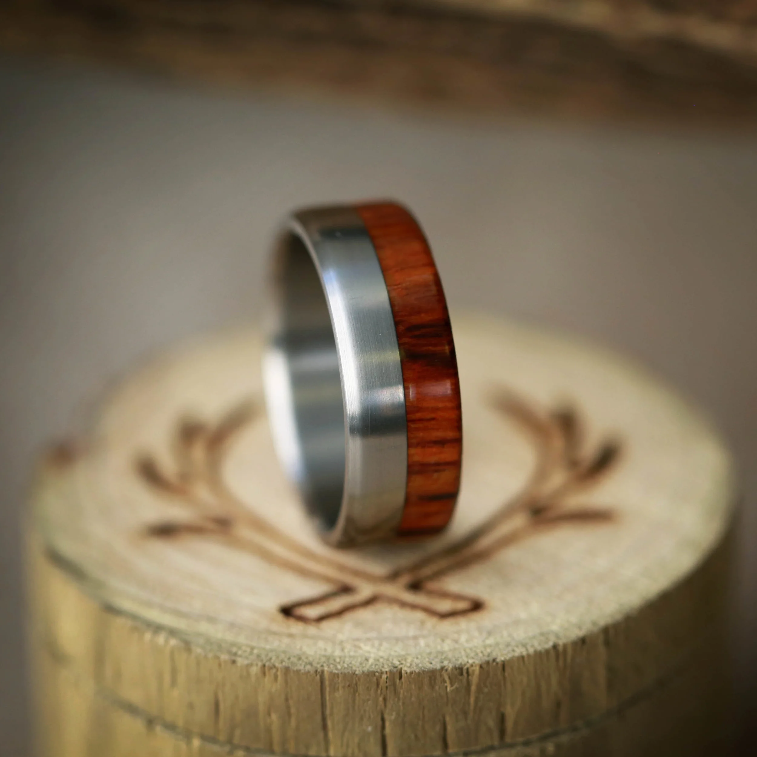 Handcrafted Wedding Band Featuring Wood by Staghead Designs.