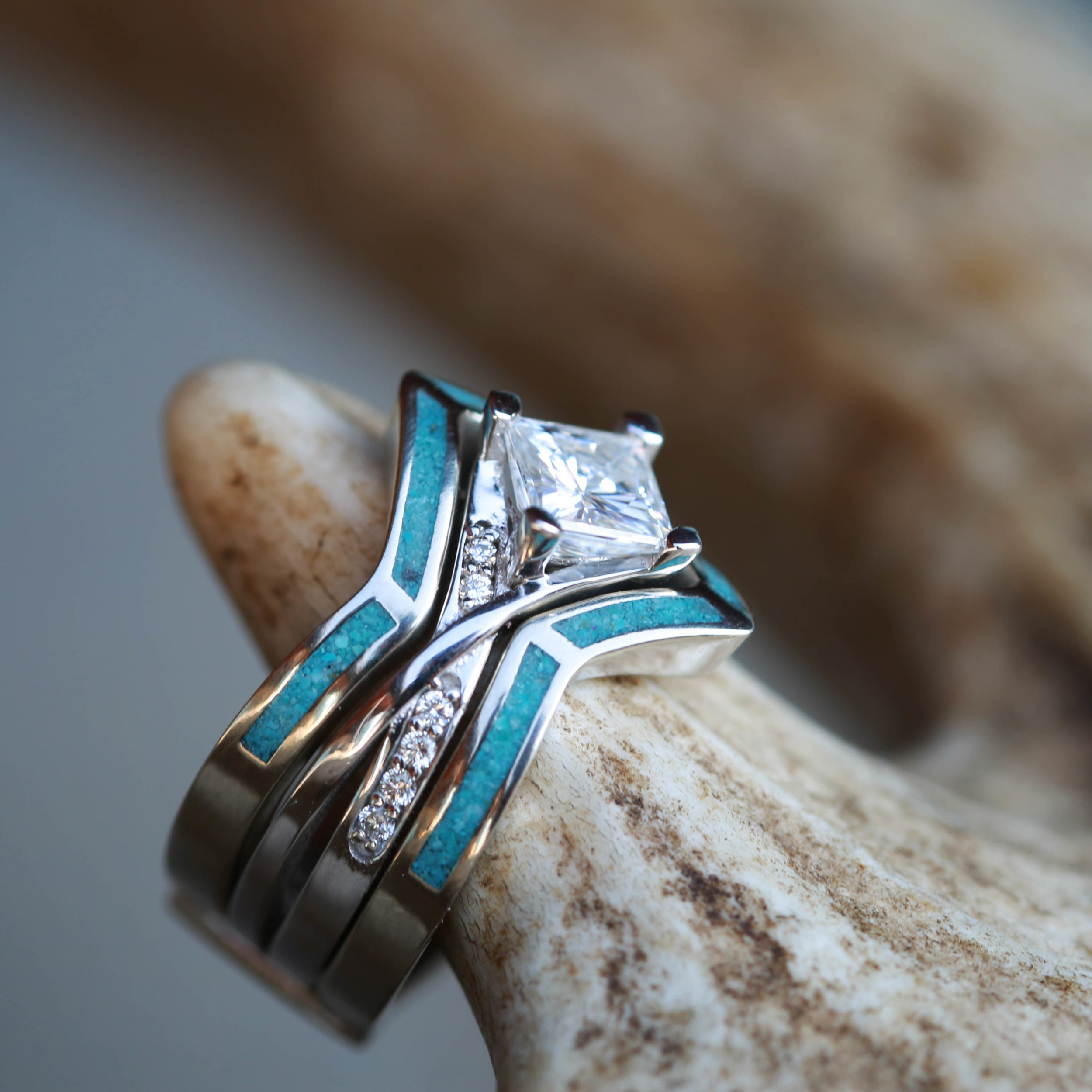 1ct ENGAGEMENT RING WITH TURQUOISE RING GUARD IN 14K GOLD (available in ...