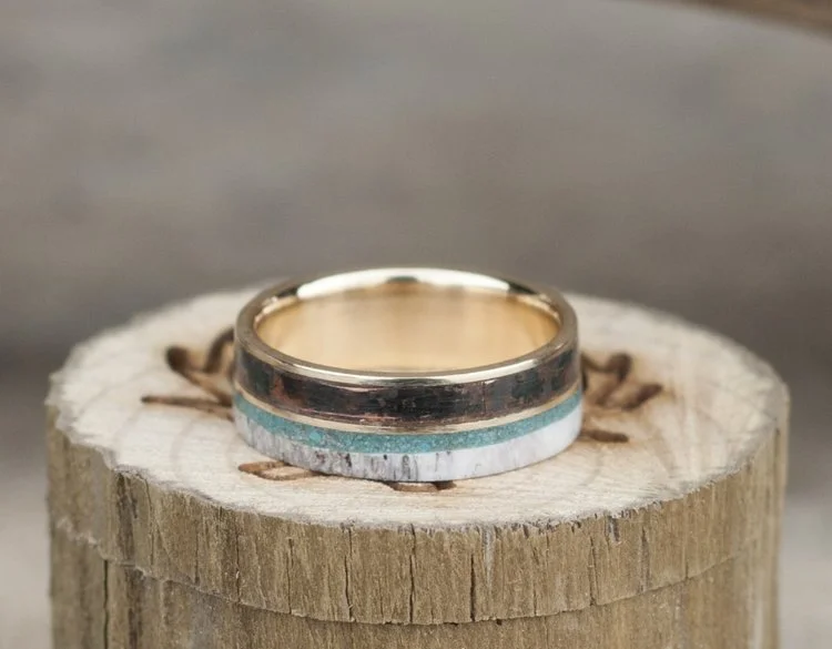 Copy of Yellow Gold & Copper Wedding Ring for Men by Staghead Designs.