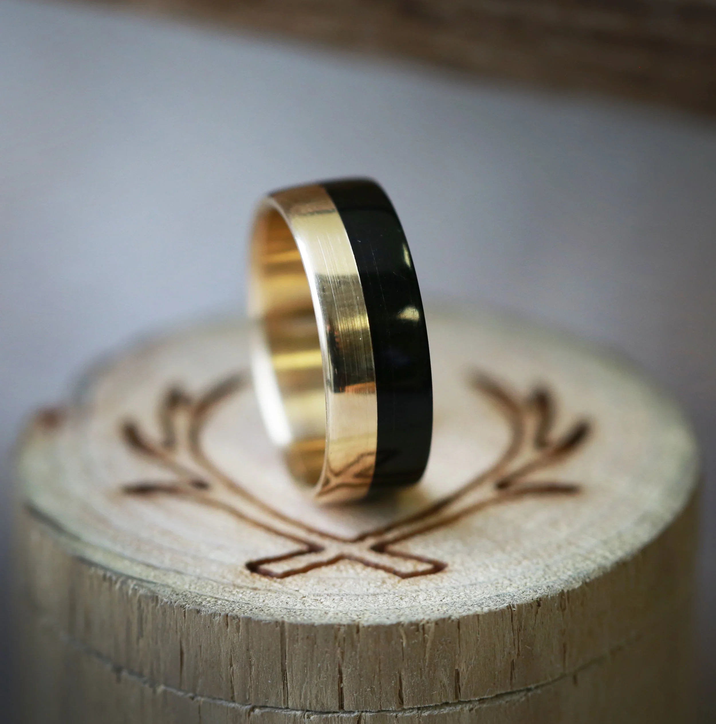Gold and Ebony Wedding Ring. Handcrafted by Staghead Designs.
