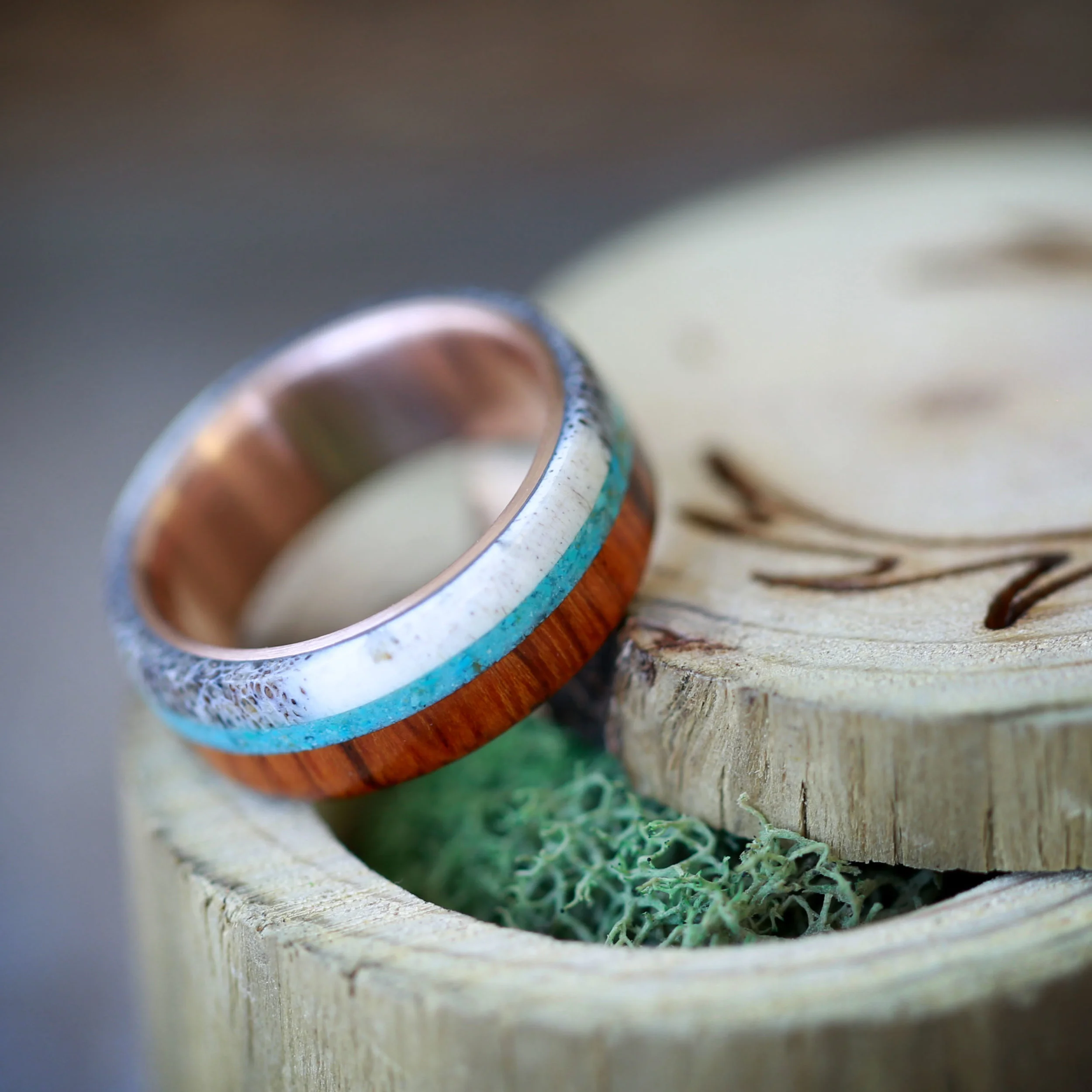 Rose Gold Wedding Ring for Men. Handcrafted by Staghead Designs.