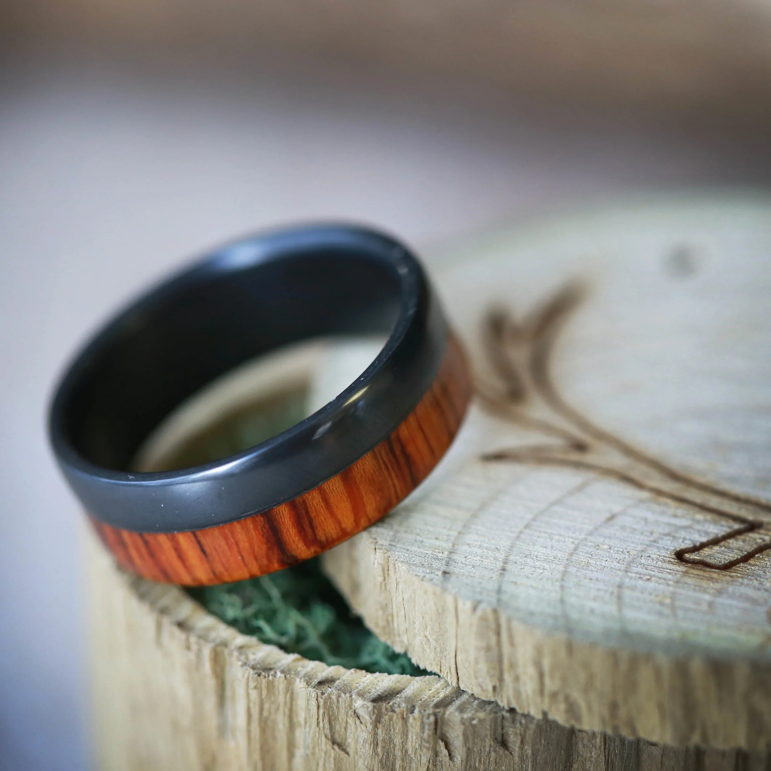 Black Zirconium Wedding Ring for Men. Handcrafted by Staghead Designs.