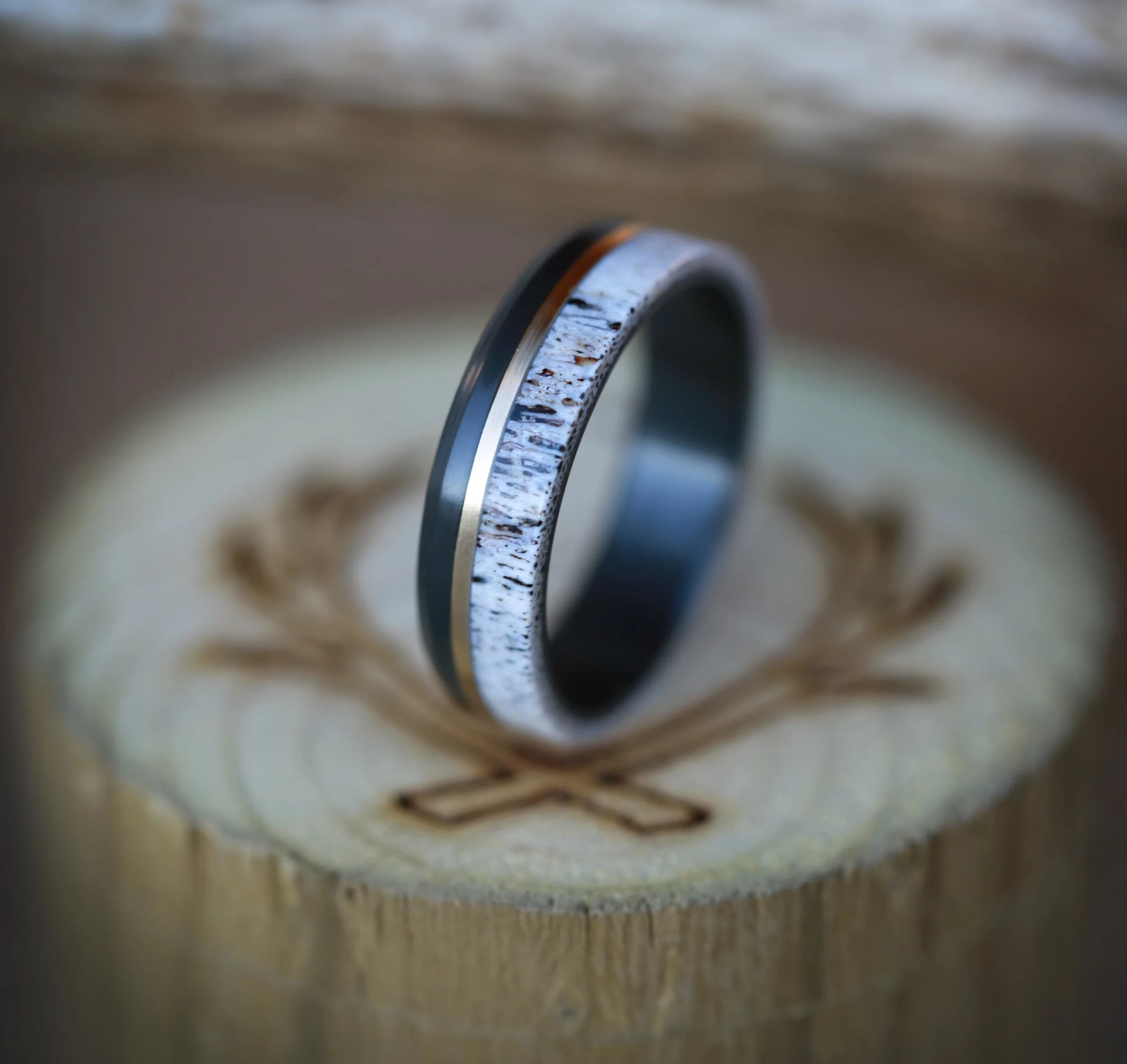 Black and White Wedding Ring for Men. Handcrafted by Staghead Designs.