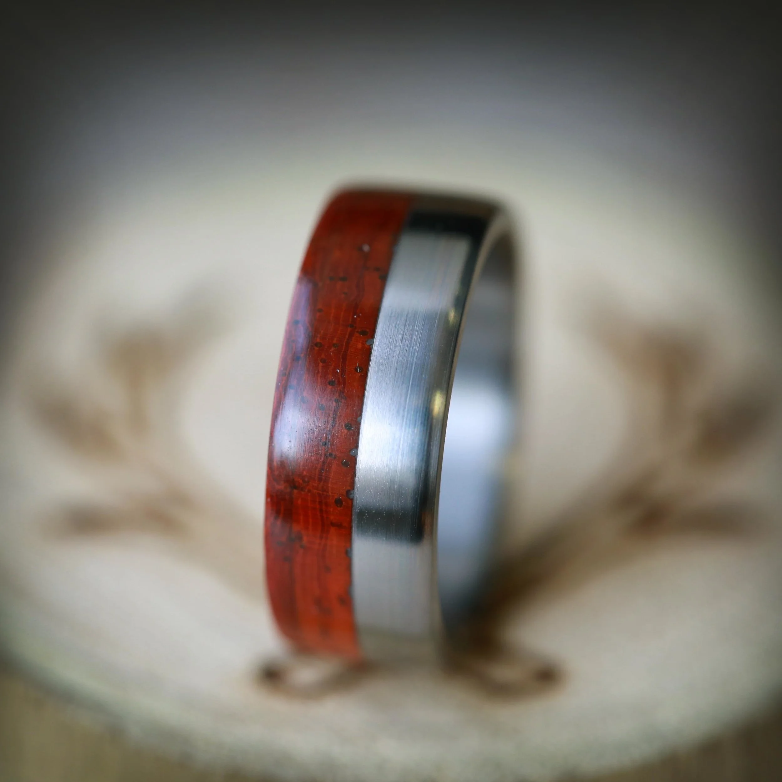 Padauk Wood Wedding Ring. Handcrafted by Staghead Designs.