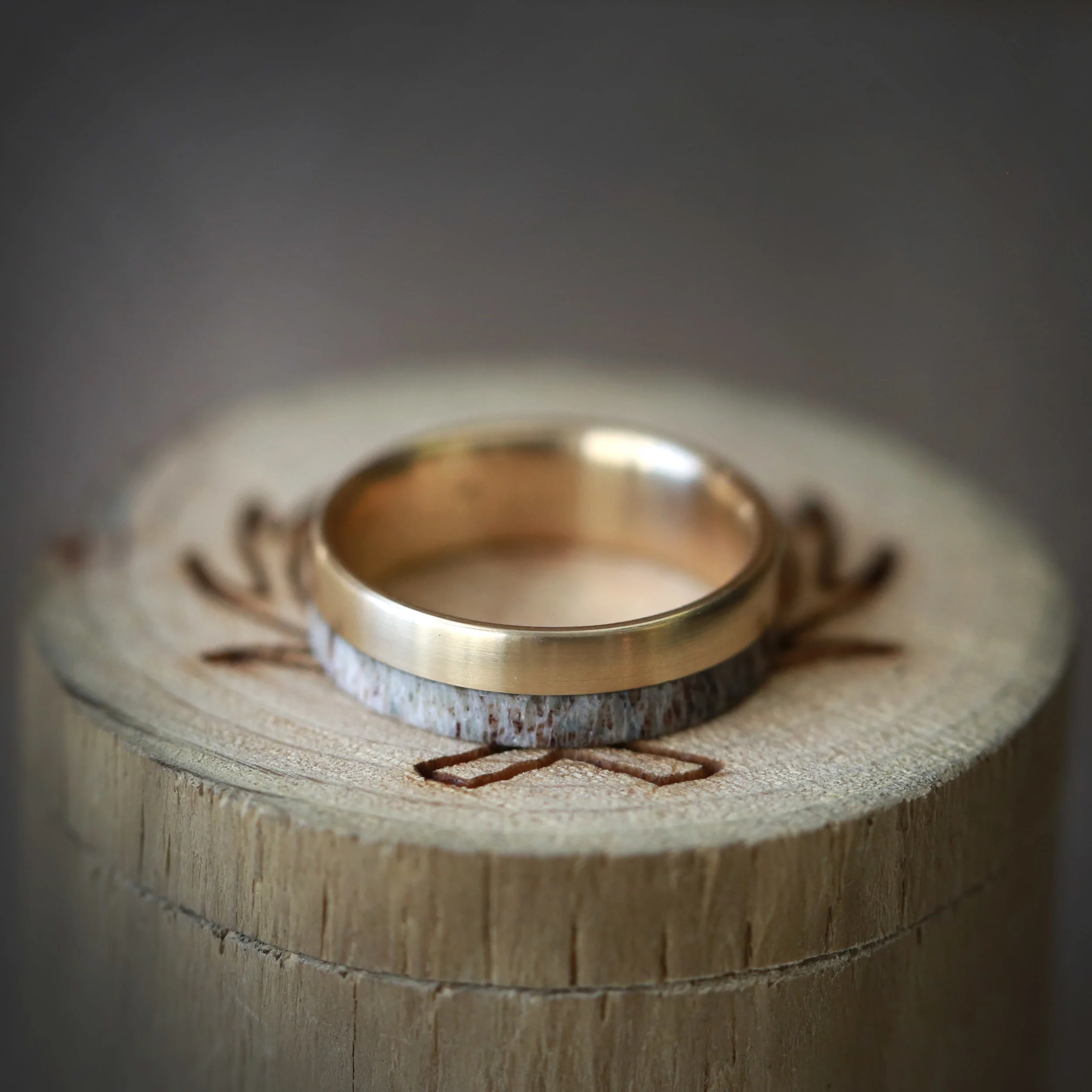 Women's Antler Wedding Ring with Yellow Gold. Handcrafted by Staghead Designs.