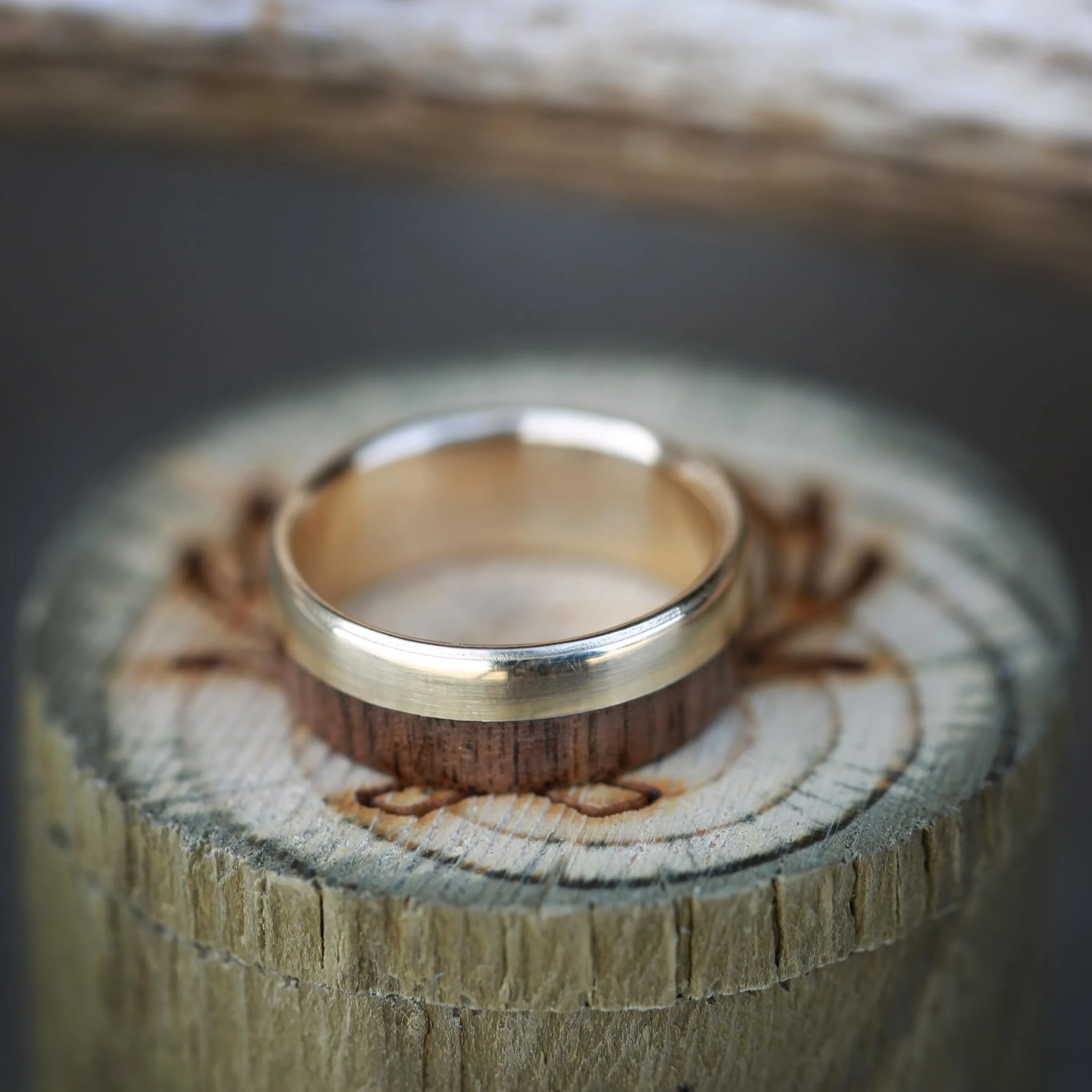 Custom Made Wedding Ring with Unique Wood. Handcrafted by Staghead Designs.