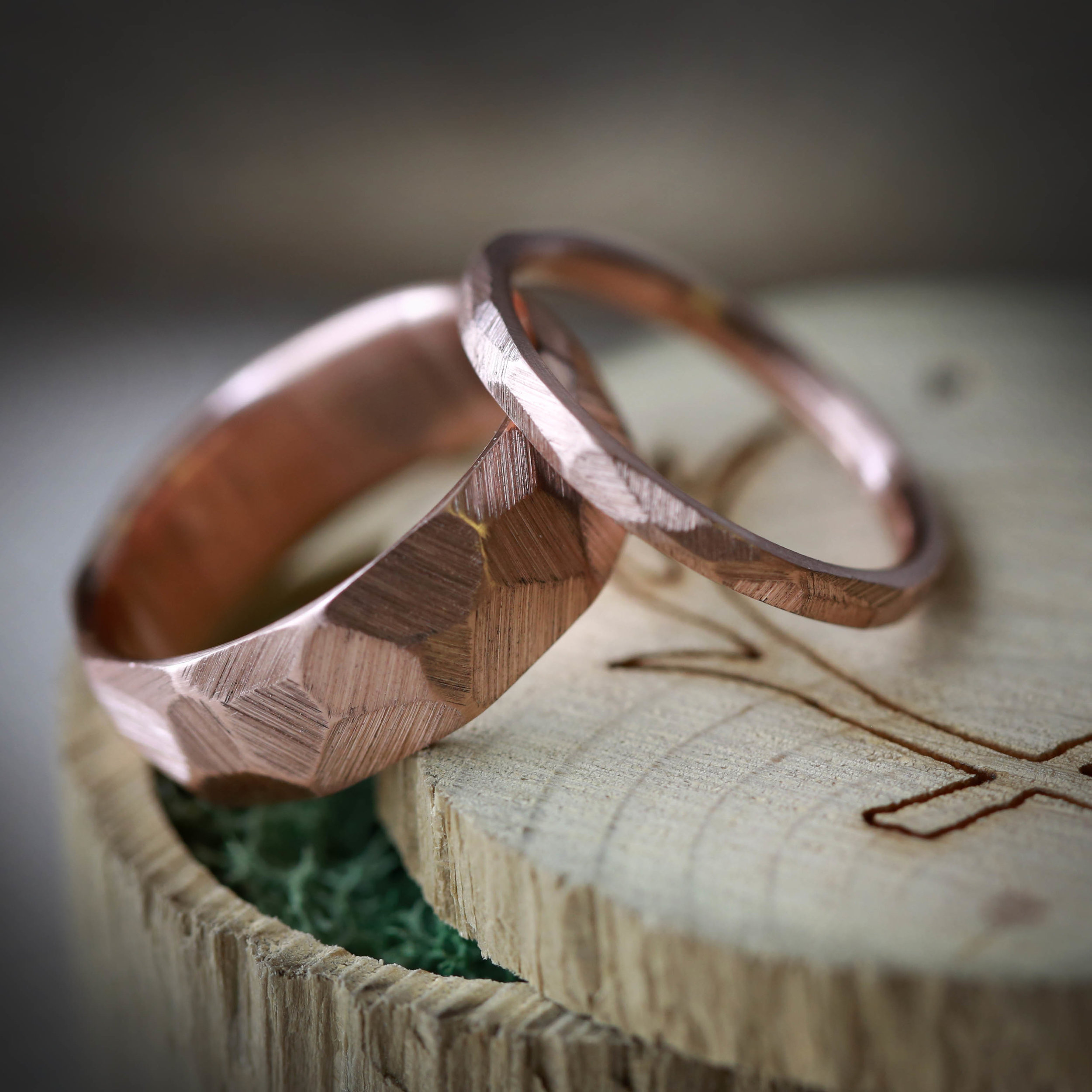 Custom Made Matching Rings with Faceted Design. Handcrafted by Staghead Designs.