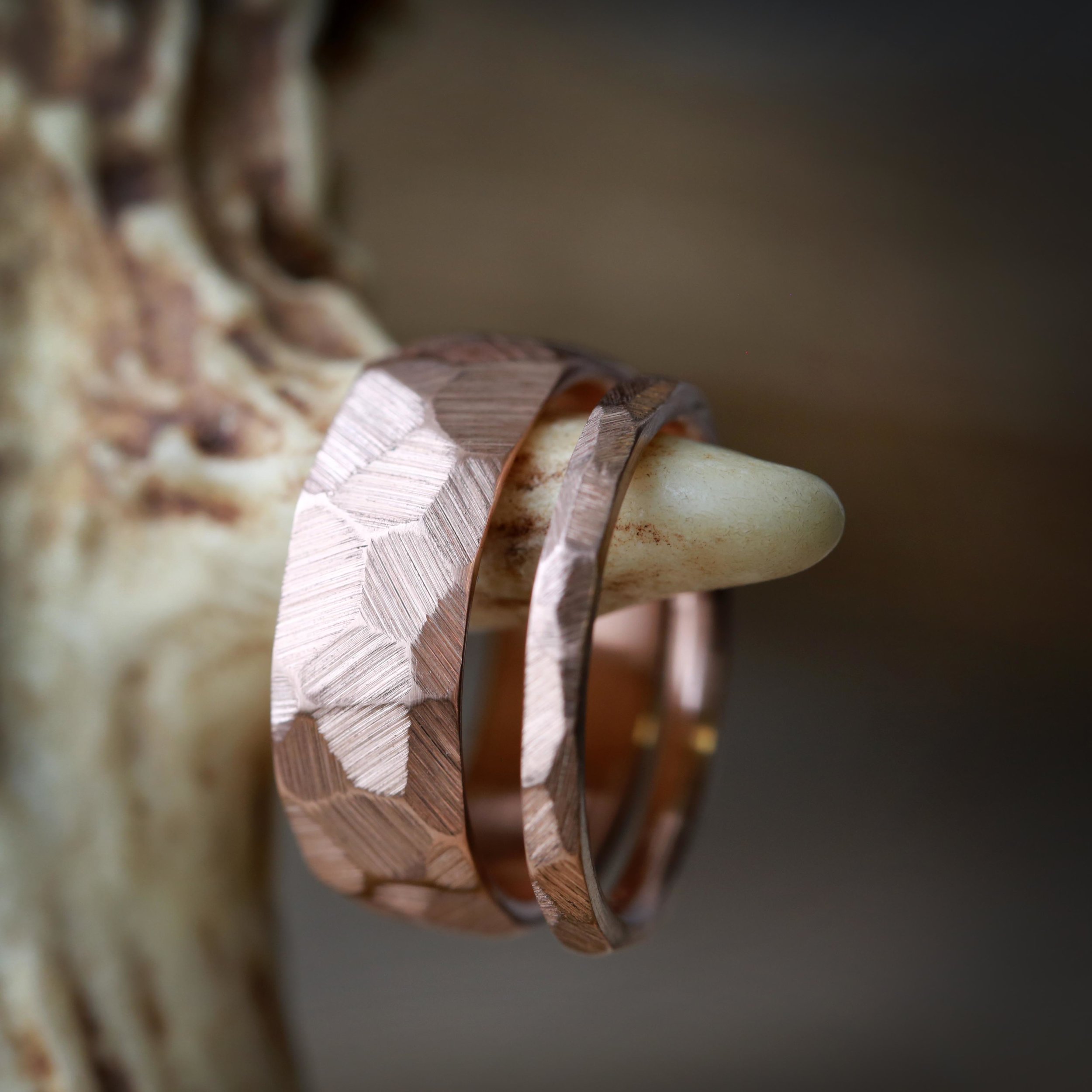 Matching Rose Gold Wedding Bands. Handcrafted by Staghead Designs.