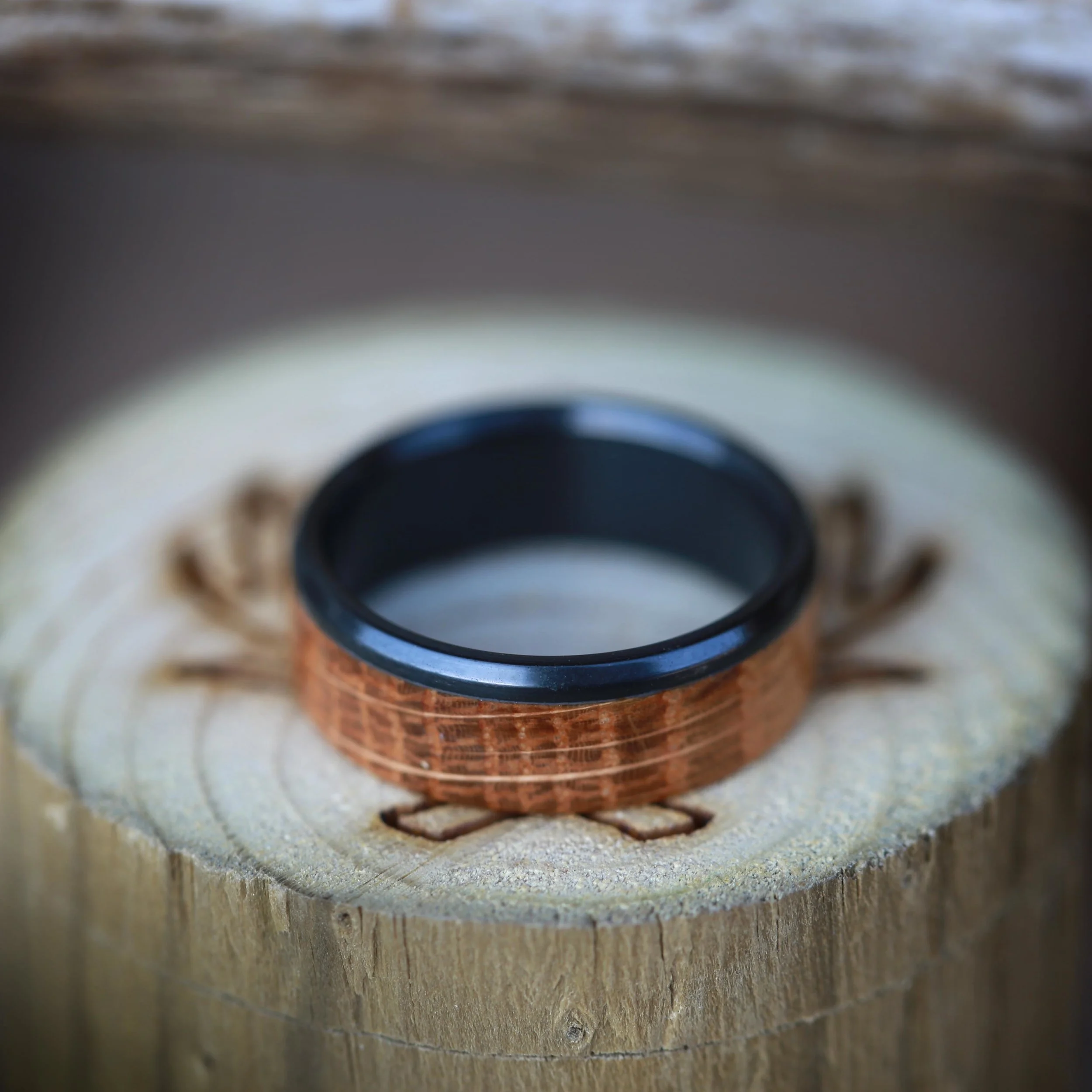 Black & Wood Wedding Ring for Men. Handcrafted by Staghead Designs.