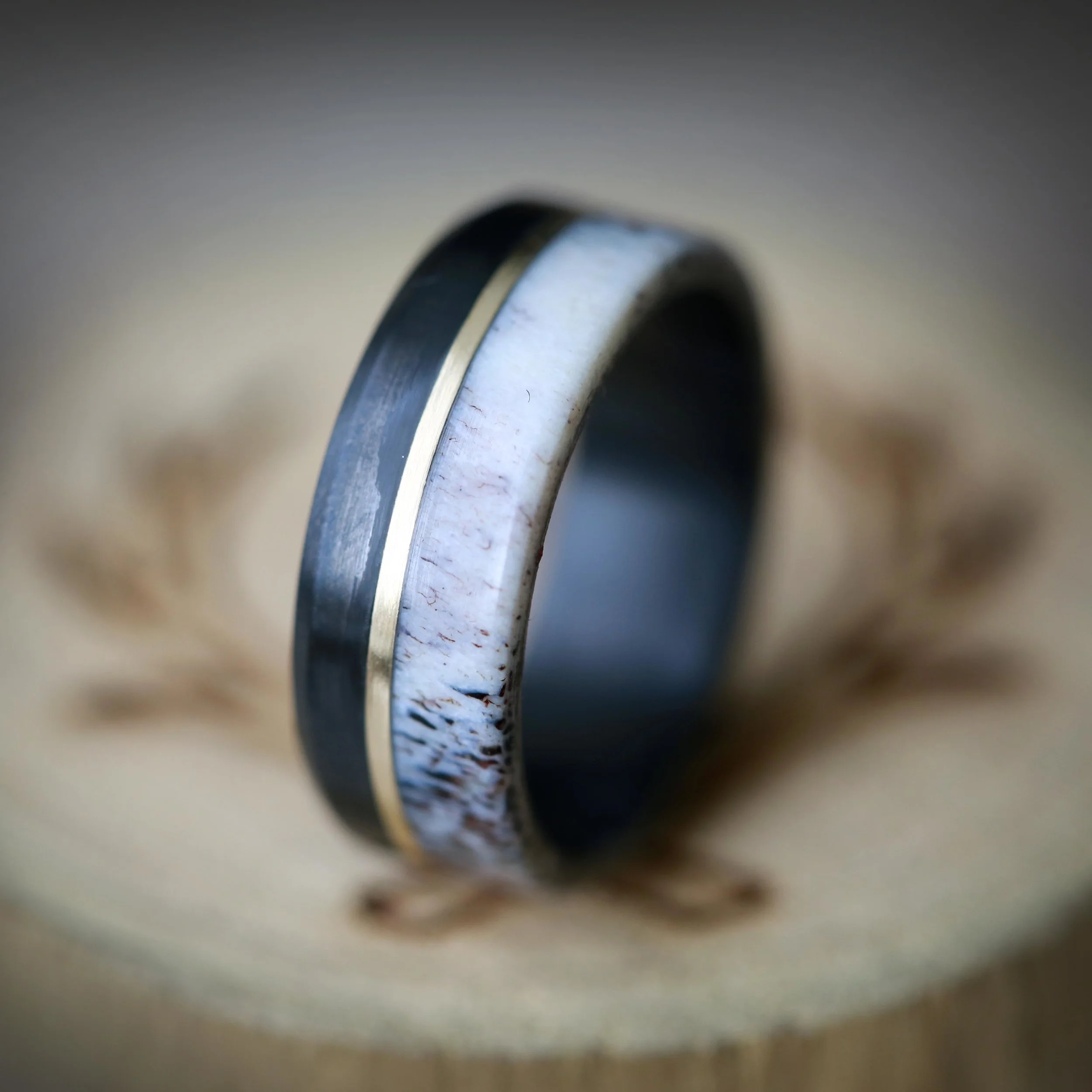 Black Zirconium Ring with Yellow Inlay. Handcrafted by Staghead Designs.