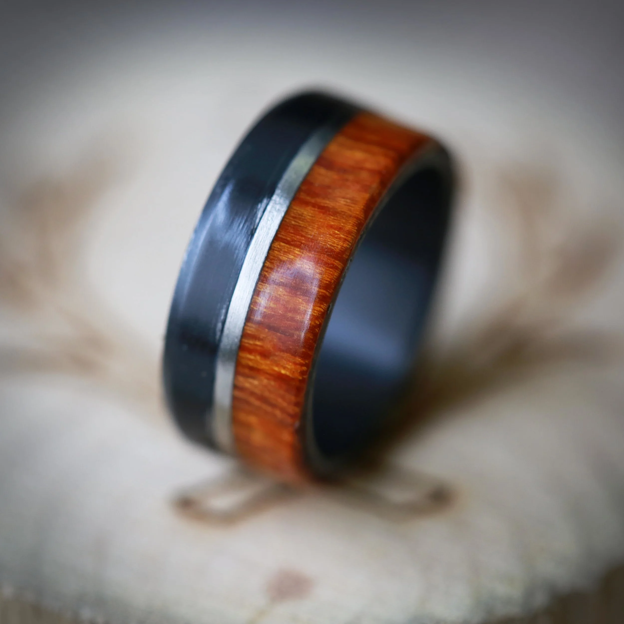 Custom Men's Wedding Ring with Unique Materials. Handcrafted by Staghead Designs.