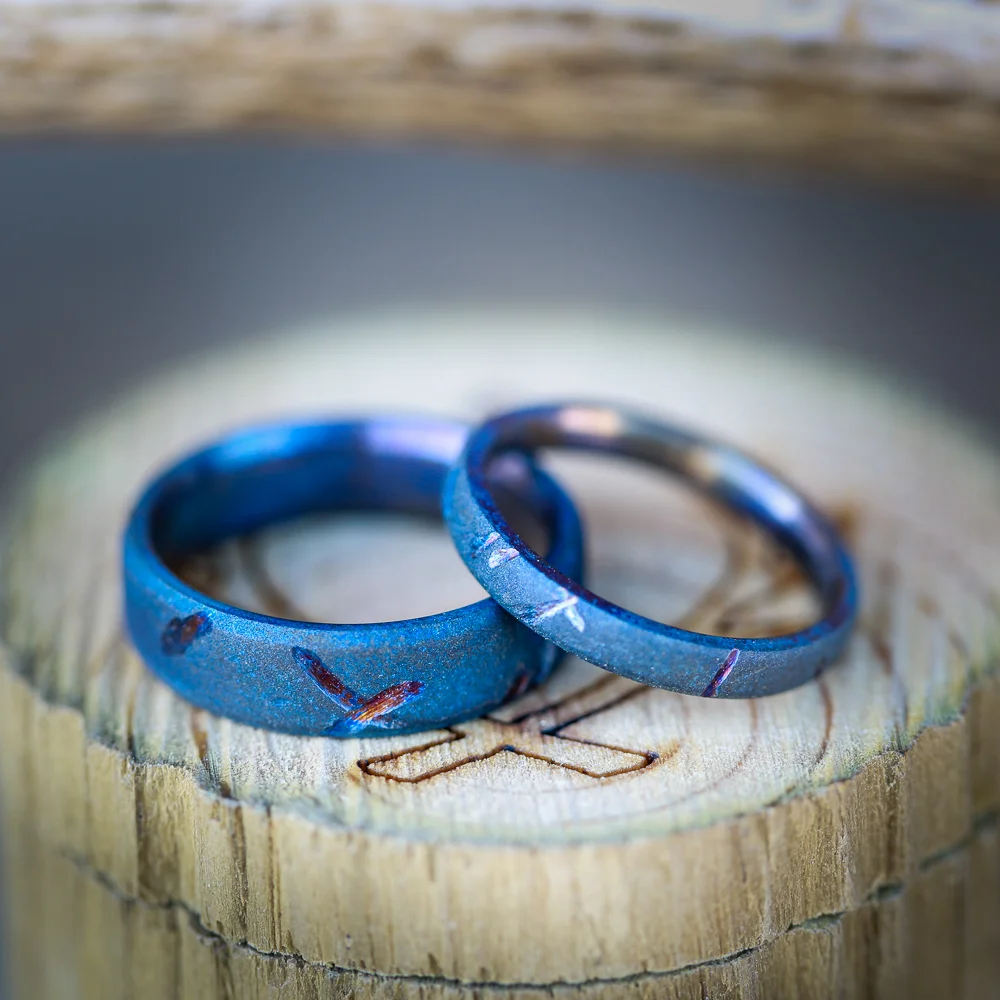 Unique Matching Wedding Band Set. His and Her Matching Wedding Rings. Alternative Wedding Band. Handcrafted By Staghead Designs.