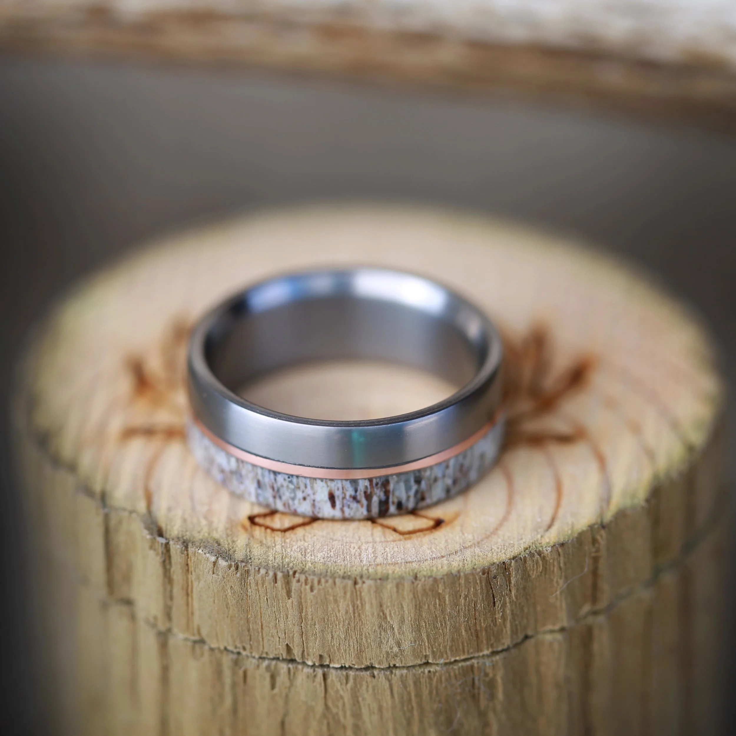 Rose Gold and Antler Wedding Ring. Handcrafted by Staghead Designs.