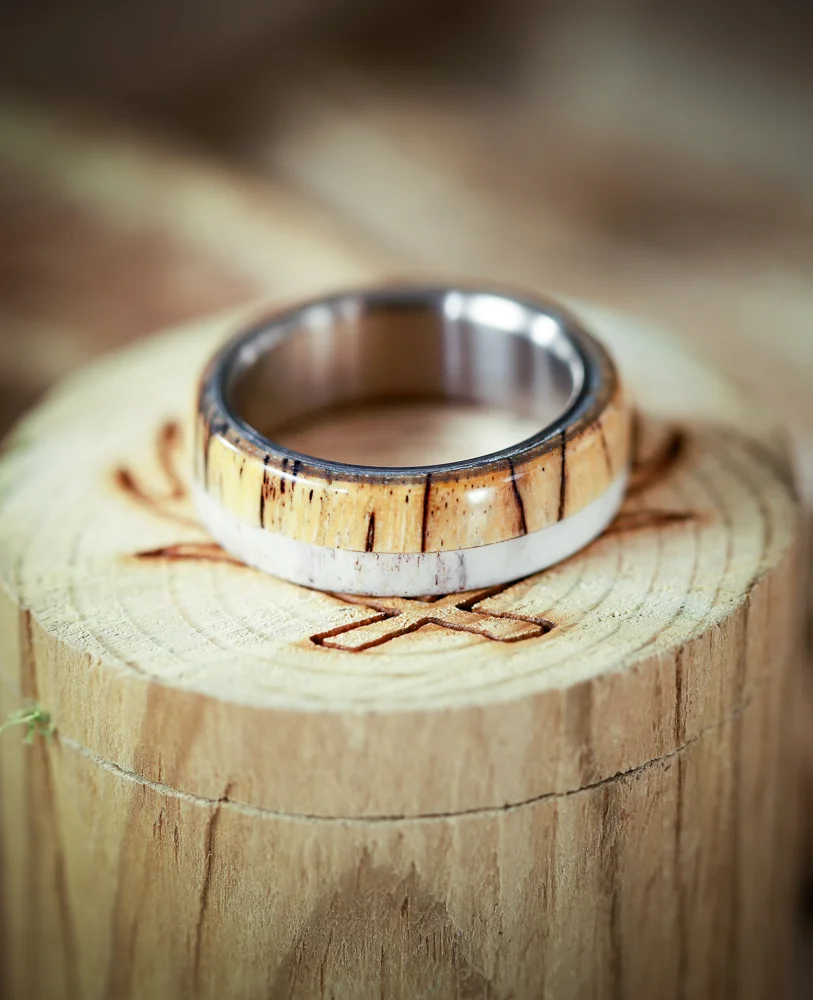 Spalted Maple and Antler Wedding Band, Antler Ring, Antler Wedding Ring, Wood and Antler Ring, Men's Unique Wedding Band, Natural Wedding Ring, Antler, Wood, Wedding, Handcrafted By Staghead Designs