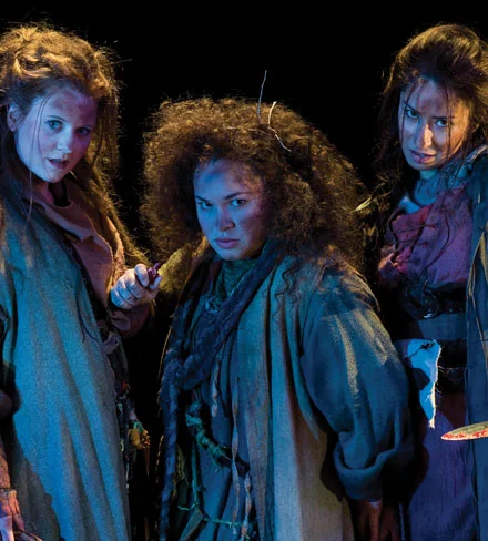 Chelsea Steverson (left), Lillian Castillo, and Monica Lopez as Weyward Sisters in the Utah Shakespearean Festival’s 2010 production of Macbeth .